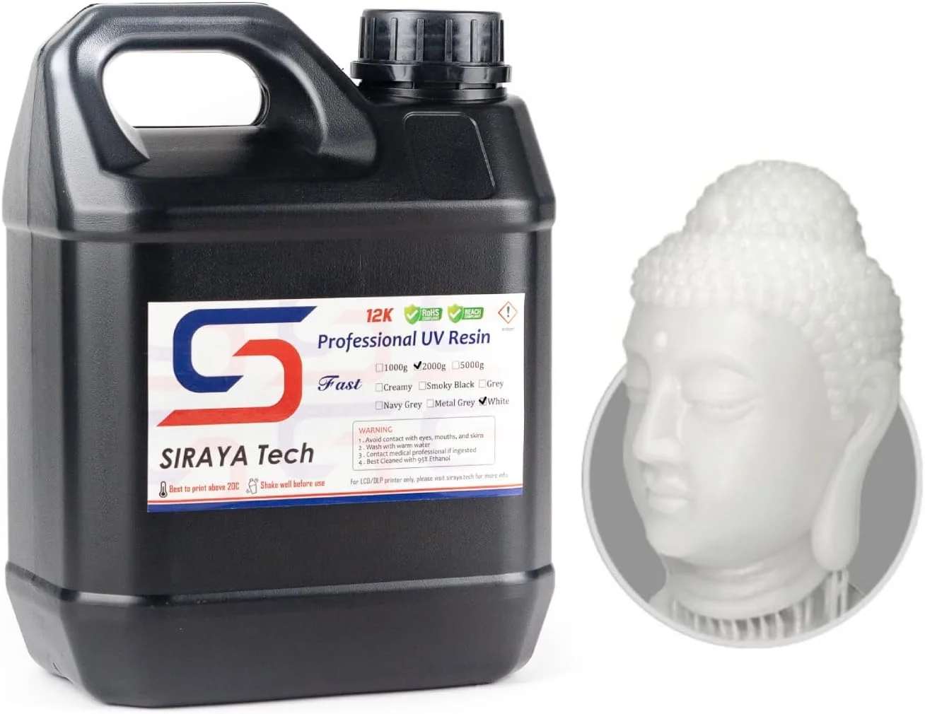 رزین پرینتر سه بعدی Siraya Tech Fast ABS-Like، دقت بالا، غیر شکننده - فوتوپلیمر پخت UV با بوی کم 405 نانومتر برای چاپ 8K LCD/DLP (سفید، 2 کیلوگرم)