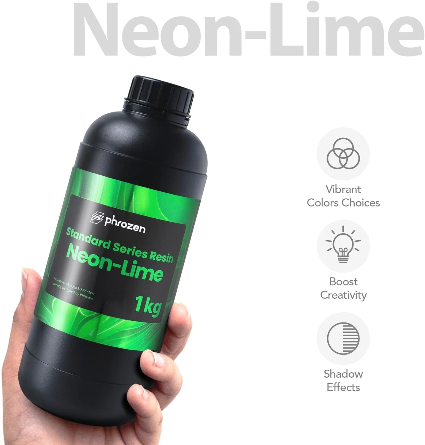 رزین پرینتر سه بعدی سری استاندارد Phrozen، رزین فوتوپلیمری کیورینگ UV ال سی دی DLP 405 نانومتری برای مدل های پلاستیکی، اکشن فیگورها، جواهرات، نمونه سازی، رنگ روشن (نئون-لیمویی، 1 کیلوگرم)