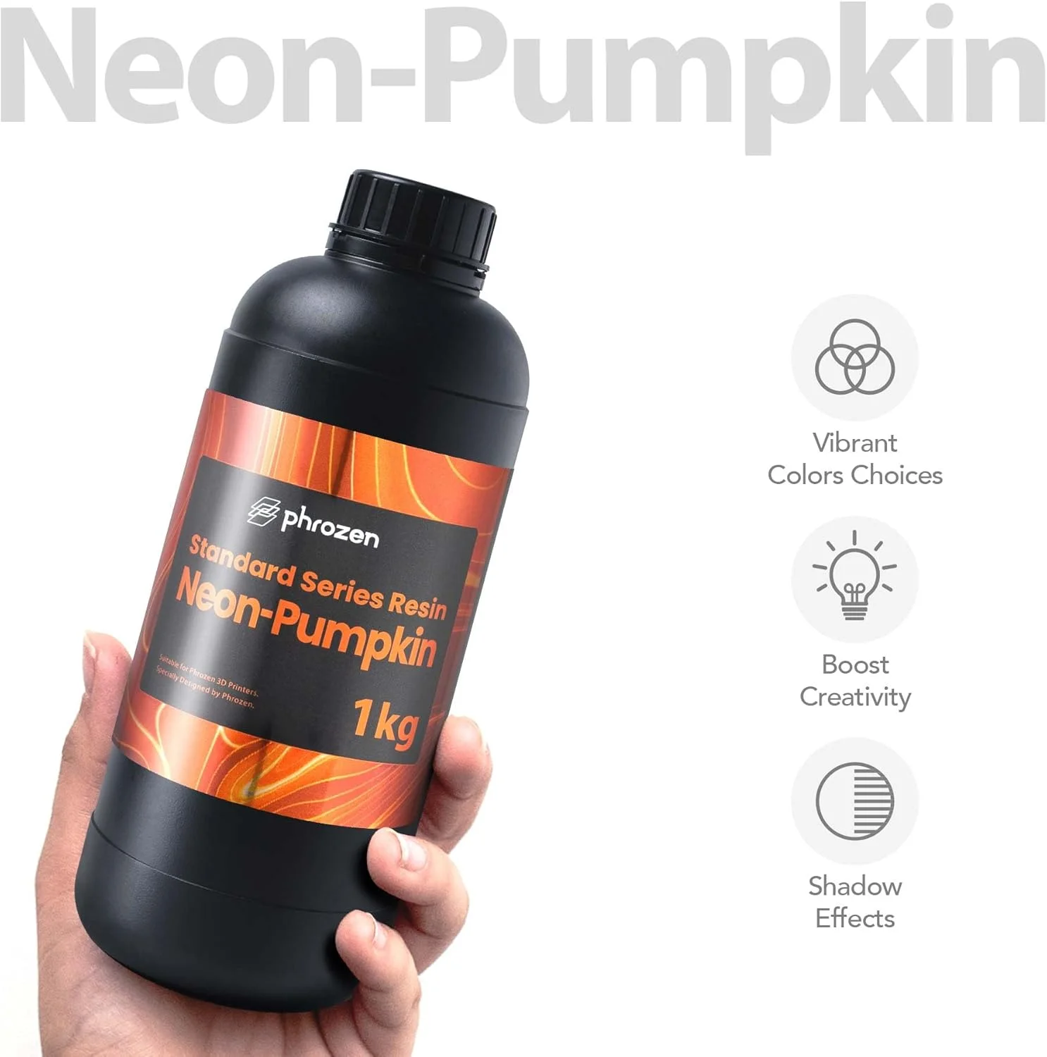 رزین پرینتر سه بعدی سری استاندارد Phrozen، رزین فوتوپلیمری کیورینگ UV ال سی دی DLP با طول موج 405 نانومتر برای مدل های پلاستیکی، اکشن فیگورها، جواهرات، نمونه سازی، رنگ روشن (نئون-کدو تنبل، 1 کیلوگرم)