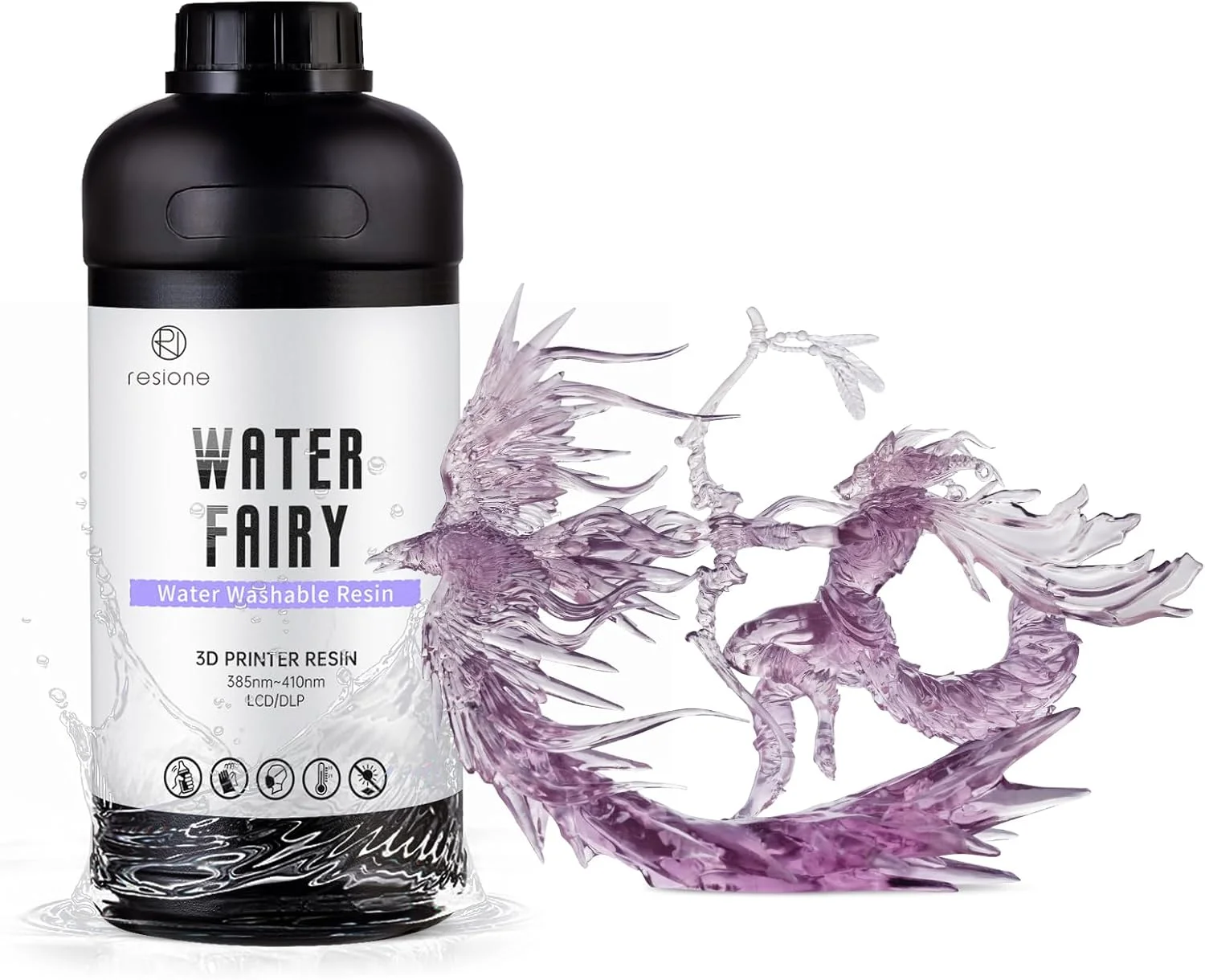رزین قابل شستشو با آب RESIONE، بنفش کریستالی، 1000 گرم، رزین چاپ سه بعدی
