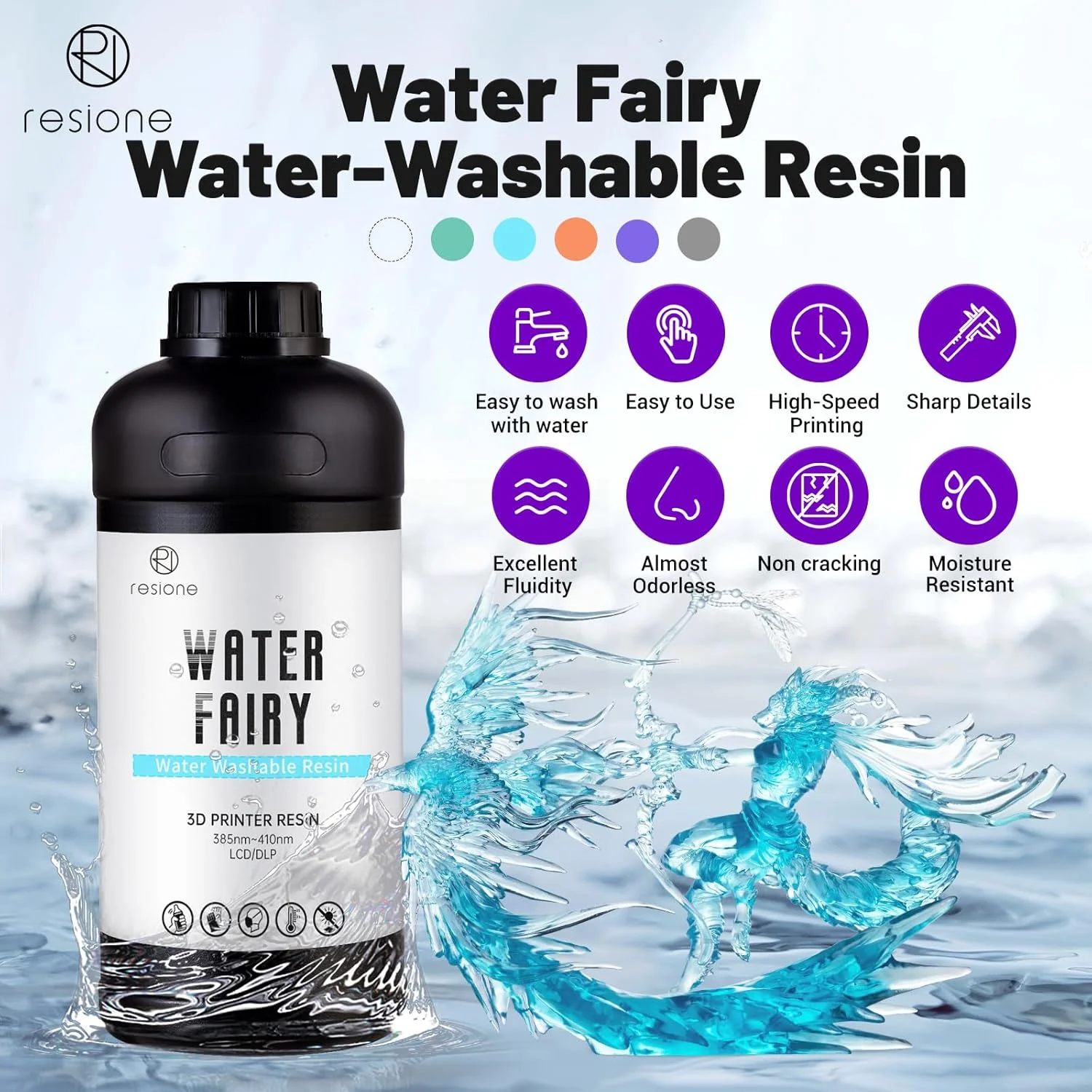 رزین پرینتر سه بعدی RESIONE، قابل شستشو با آب، سرعت بالا، بدون بو، بدون ترک خوردگی، مقاوم در برابر رطوبت، آبی دریایی، 1 کیلوگرم