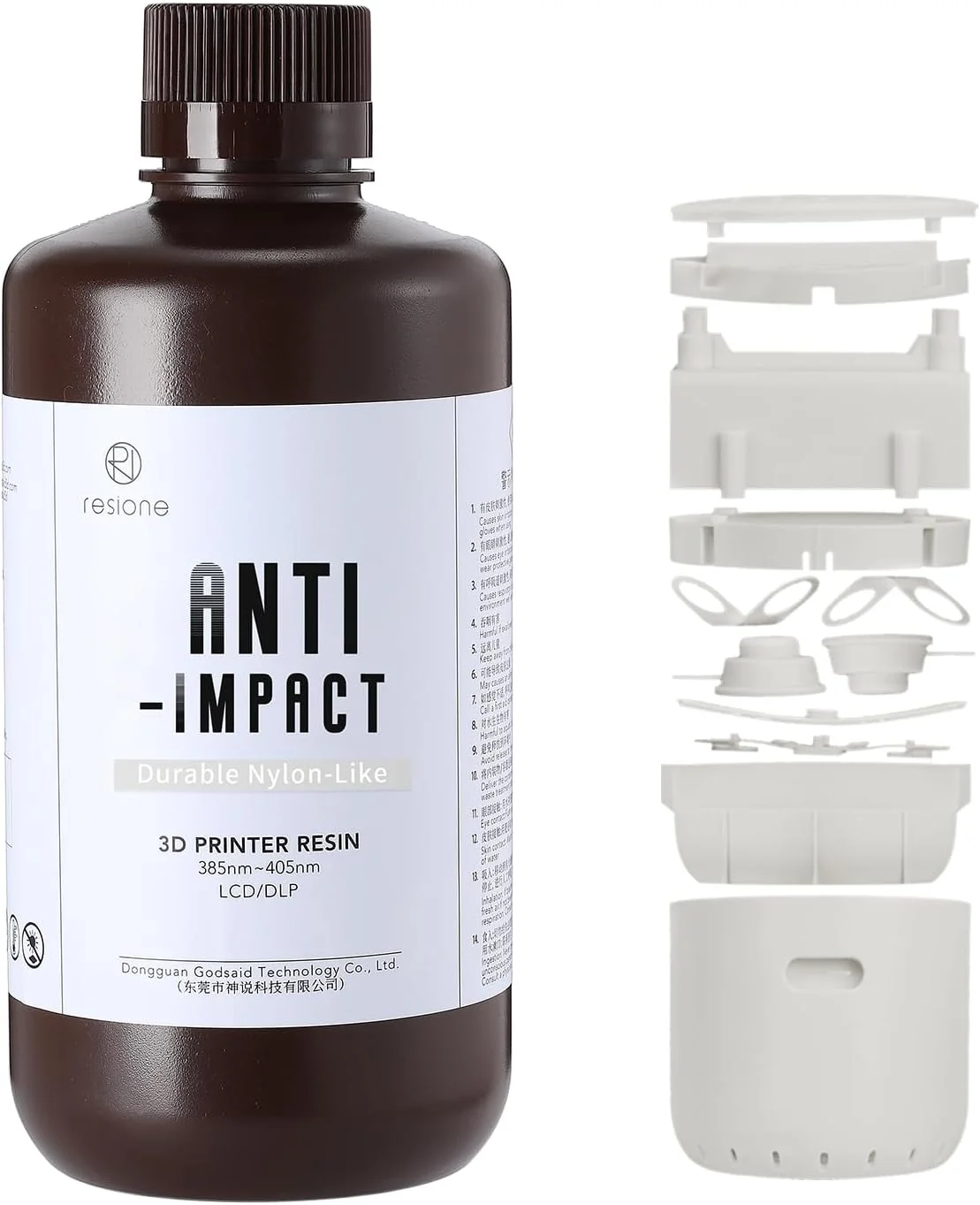رزین مقاوم در برابر ضربه و با چقرمگی بالا RESIONE با جذب آب کم، رزین غیر شکننده طولانی مدت شبیه نایلون که برای چاپ قطعات متحرک یا فشاری مناسب است (خاکستری سفید 1 کیلوگرم)