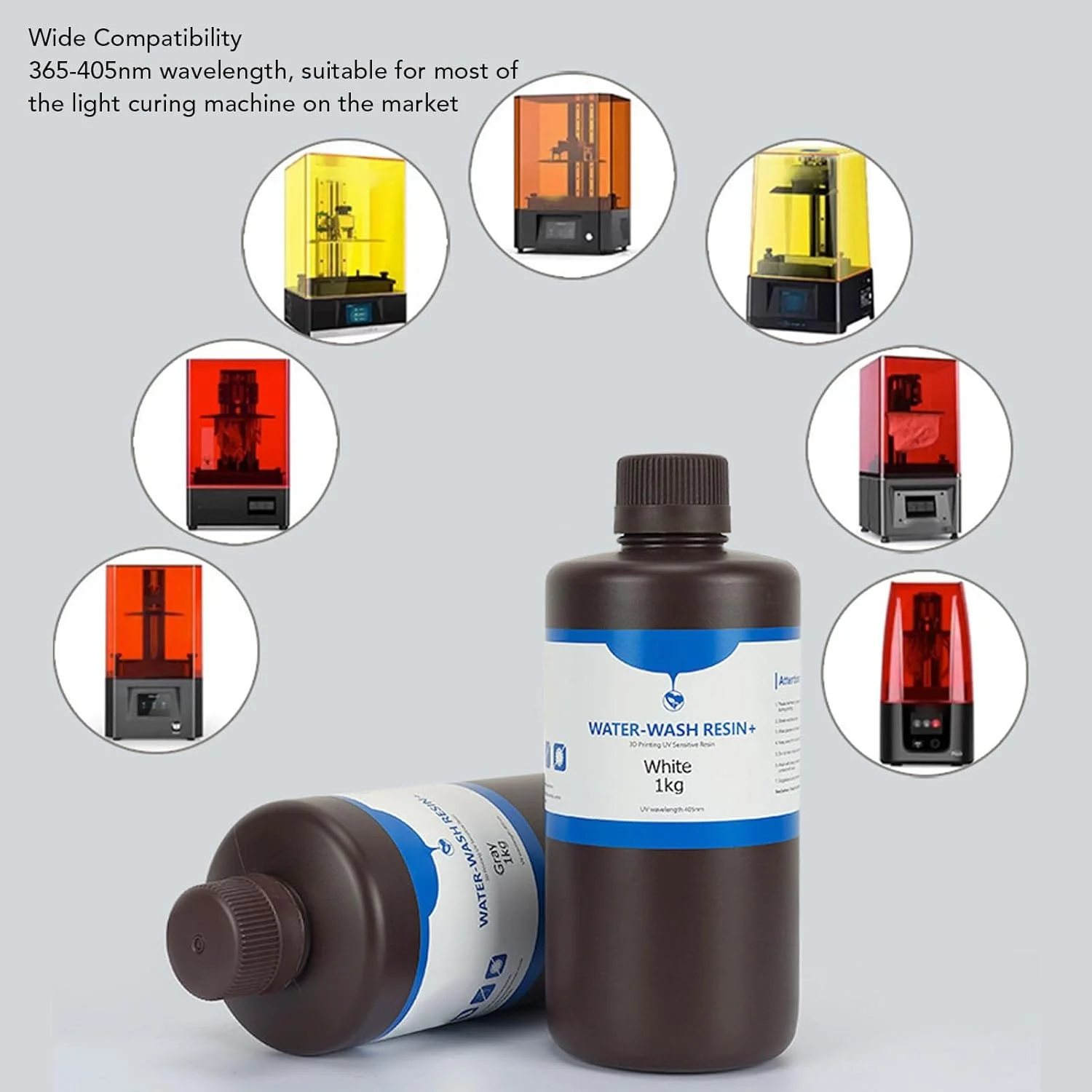 رزین چاپ سه بعدی UV با سختی 80 Shore، رزین قابل شستشو با آب و دقت بالا برای پرینترهای DLP SLA LCD، حجم 1000 گرم، خاکستری