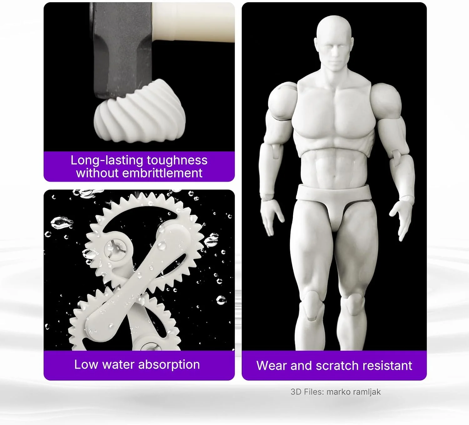 رزین مقاوم در برابر ضربه و با چقرمگی بالا RESIONE با جذب آب کم، رزین غیر شکننده طولانی مدت شبیه نایلون که برای چاپ قطعات متحرک یا فشاری مناسب است (خاکستری سفید 1 کیلوگرم)