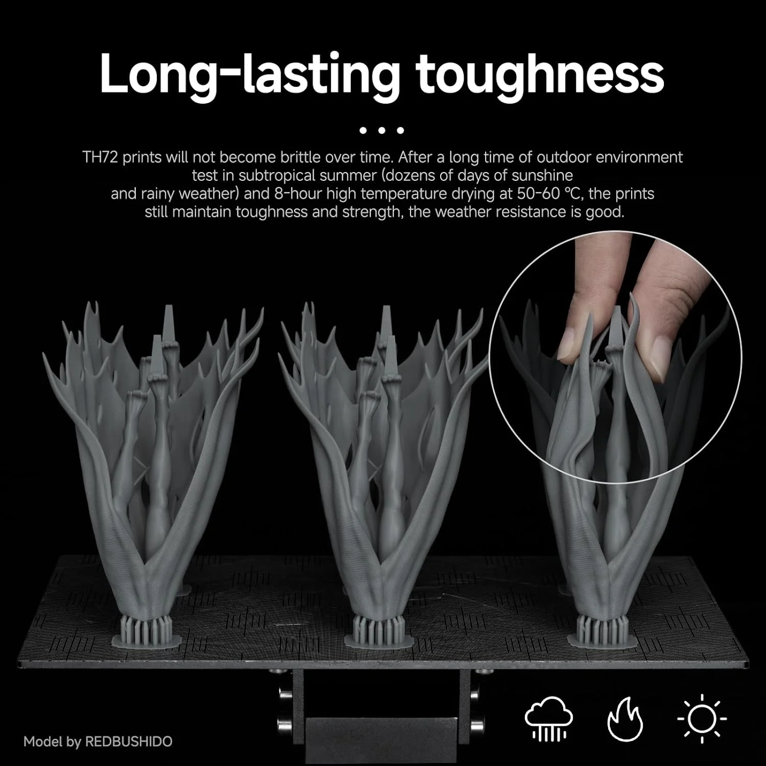 رزین سه بعدی انعطاف پذیر و مقاوم RESIONE - رزین فتوپلیمر مقاوم در برابر آب و هوا TH72 برای چاپ سه بعدی - رزین پرینتر سه بعدی UV 405 نانومتر برای فیگورها به ویژه مو/شنل/شمشیر - خاکستری مات خم شو، غیر شکننده 1 کیلوگرم