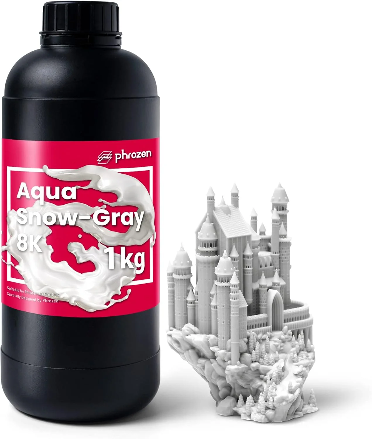 رزین پرینت سه بعدی Phrozen Aqua 8K، طراحی شده برای نمایش مدل های سه بعدی بسیار دقیق و بهترین عملکرد با پرینترهای سه بعدی 8K (Aqua Snow Gray 8K)