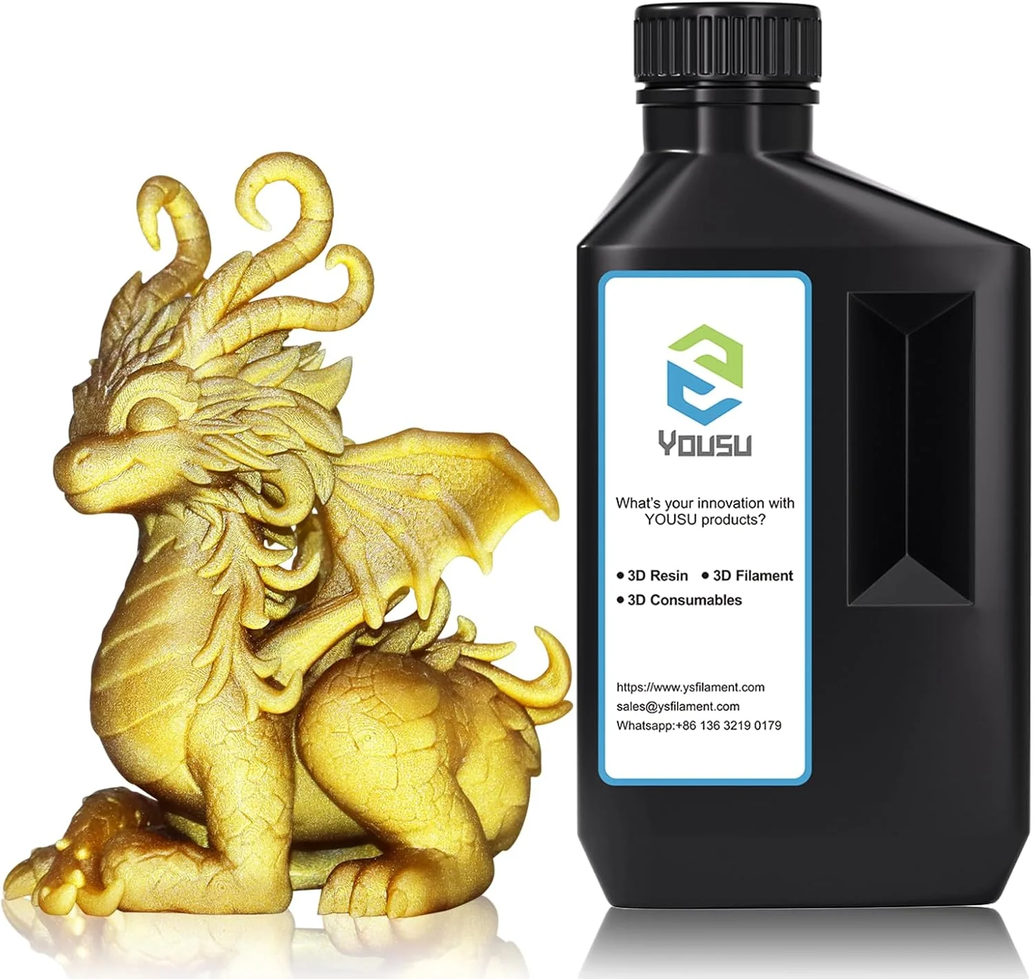 رزین متالیک پرینتر سه بعدی YOUSU، 1 کیلوگرم رزین سریع سخت شونده سه بعدی، رزین فوتوپلیمری با جلوه متالیک جادویی برای چاپ سه بعدی LCD DLP (1000 گرم، طلایی متالیک)