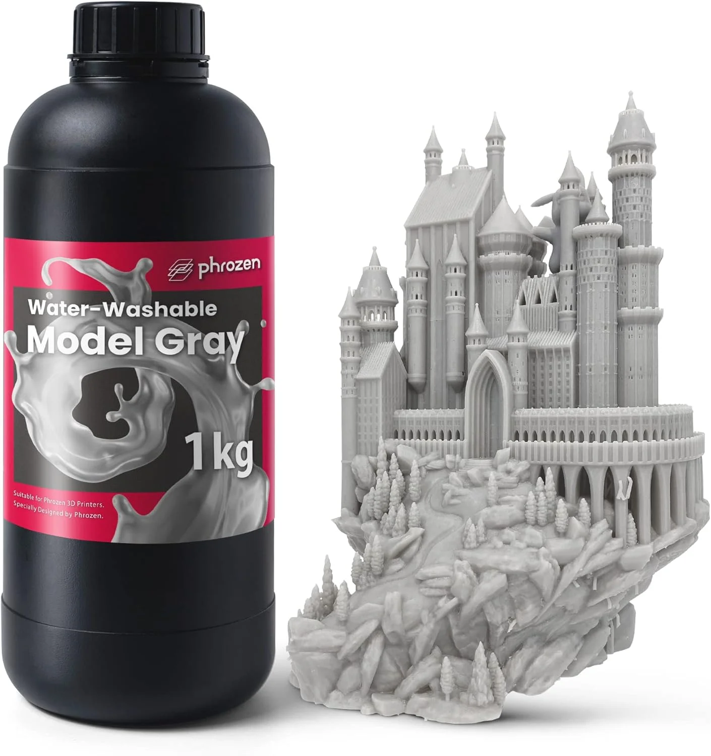 رزین سریع آب‌شوی پرینتر سه بعدی PHROZEN، مدل خاکستری 405 نانومتر LCD UV-Curing Photopolymer Resin برای پرینت با دقت بالا، بوی کم، غیر شکننده، چاپ آسان، تمیز کردن و کیور آسان (1 کیلوگرم)