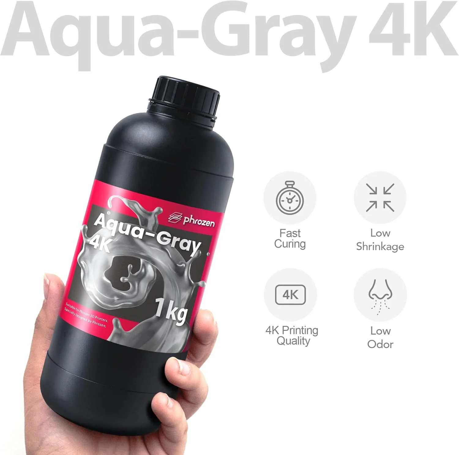 رزین خاکستری آبی 4K سریع پرینتر سه بعدی PHROZEN، رزین فوتوپلیمر استاندارد UV LCD با طول موج 405 نانومتر برای چاپ سریع و با دقت بالا، بدون بو، غیر شکننده، غیر سمی (1 کیلوگرم)