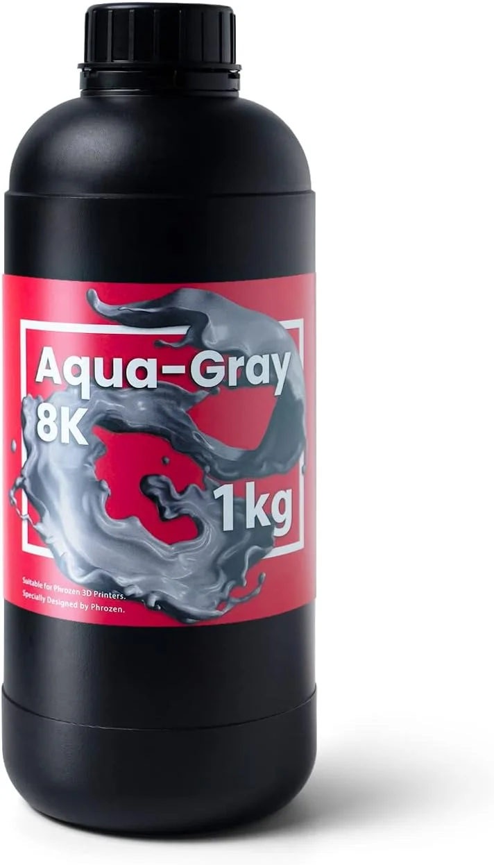 رزین خاکستری 8K آکوا پروزن برای پرینتر سه بعدی، رزین فوتوپلیمری سخت شونده با UV LCD با طول موج 405 نانومتر برای پرینت با دقت بالا، بوی کم، غیر شکننده، غیر سمی، تمیز کردن و کیور آسان (1 کیلوگرم)