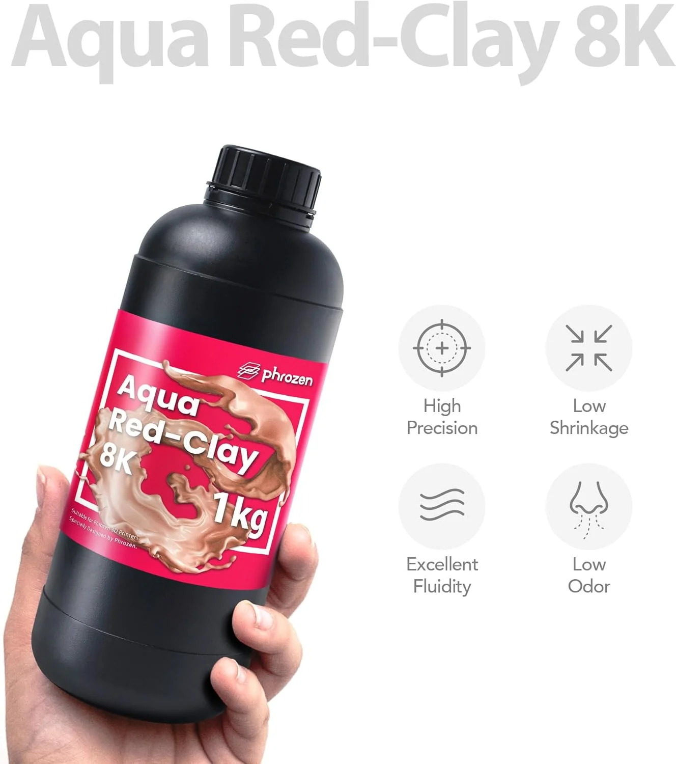 رزین سریع پرینتر سه بعدی Phrozen [آکوا قرمز-رسی 8K]، رزین فوتوپلیمری استاندارد پخت UV ال سی دی 405 نانومتری برای مدل های بسیار دقیق، کم بو و غیر شکننده، بهترین عملکرد با پرینتر سه بعدی ال سی دی 8K (1 کیلوگرم)