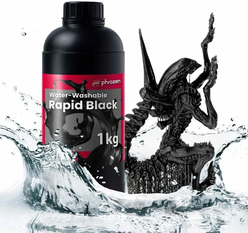 رزین مشکی سریع شستشوی آبی پرینتر سه بعدی PHROZEN، رزین فوتوپلیمری UV کیورینگ LCD 405 نانومتری برای پرینت با دقت بالا، بوی کم، غیر شکننده، غیر سمی، تمیز کردن و کیور آسان (1 کیلوگرم)