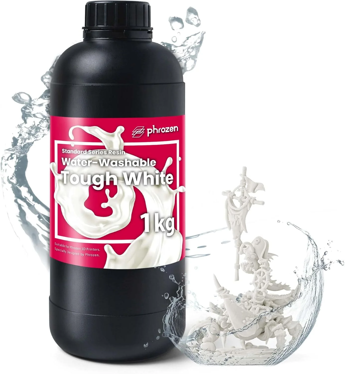 رزین پرینتر سه بعدی قابل شستشو با آب Phrozen - [سفید مقاوم] رزین فوتوپلیمری سخت شونده با UV LCD 405 نانومتری، مقاومت ضربه ای قوی، انعطاف پذیری بالا، بوی کم، غیر شکننده