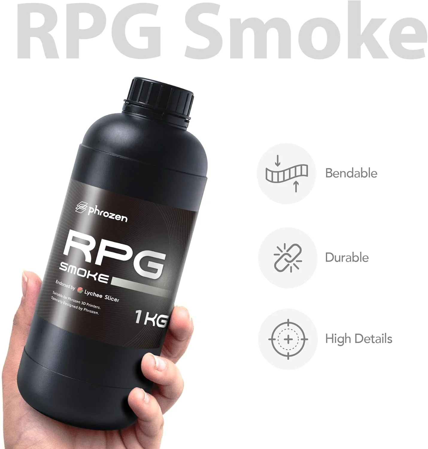 رزین پرینت سه بعدی سریع Phrozen - رزین [RPG]، انقباض کم، دقت فوق العاده، سطح صاف، رزین فوتوپلیمر کیورینگ UV LCD با طول موج 405 نانومتر، دودی (1 کیلوگرم)