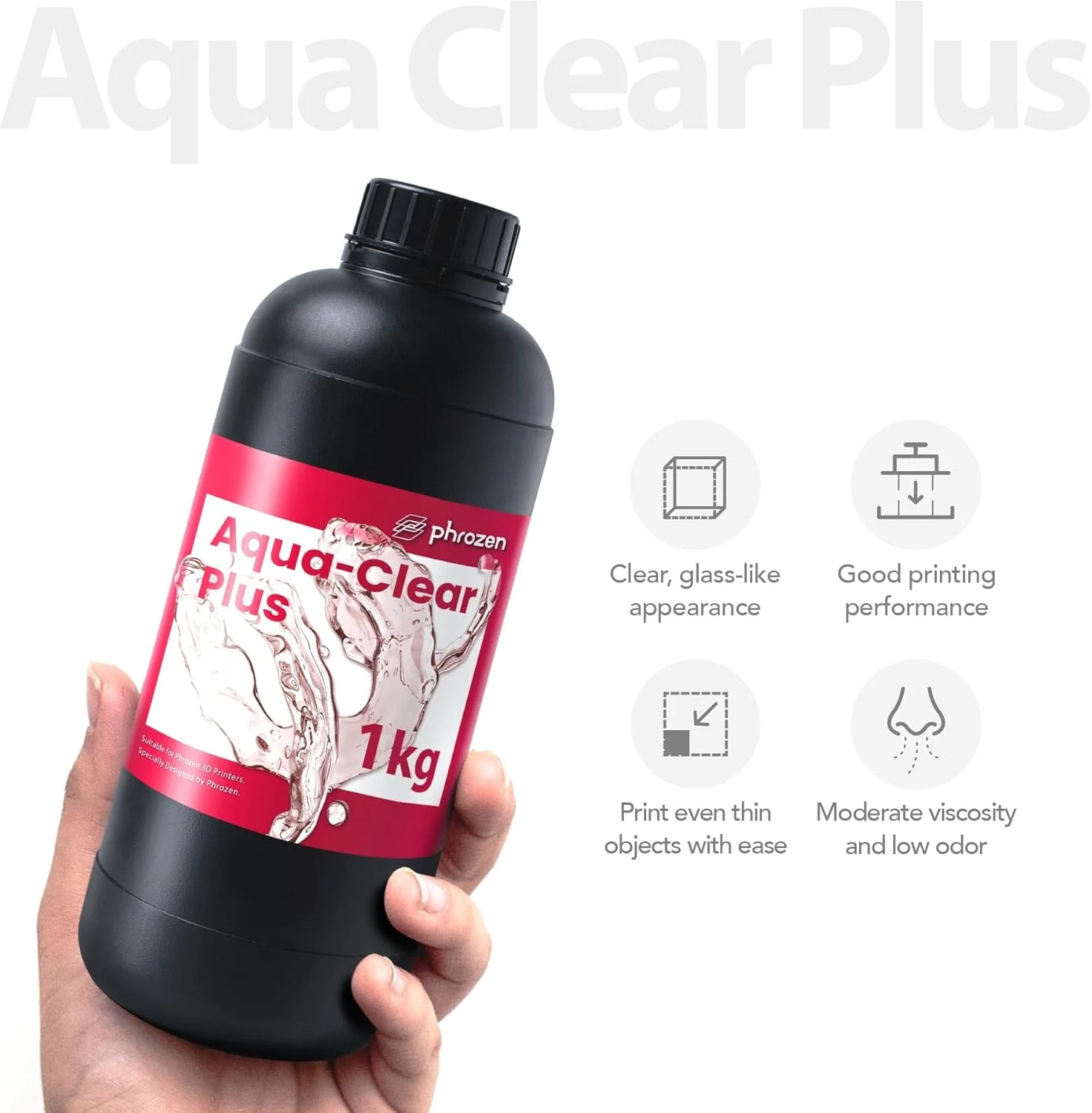 رزین سریع پرینتر سه بعدی Phrozen [Aqua Clear Plus]، رزین فوتوپلیمری کیورینگ UV ال سی دی 405 نانومتری، انقباض کم، دید شفاف، بوی کم، غیر شکننده، چاپ آسان، چاپ سریع