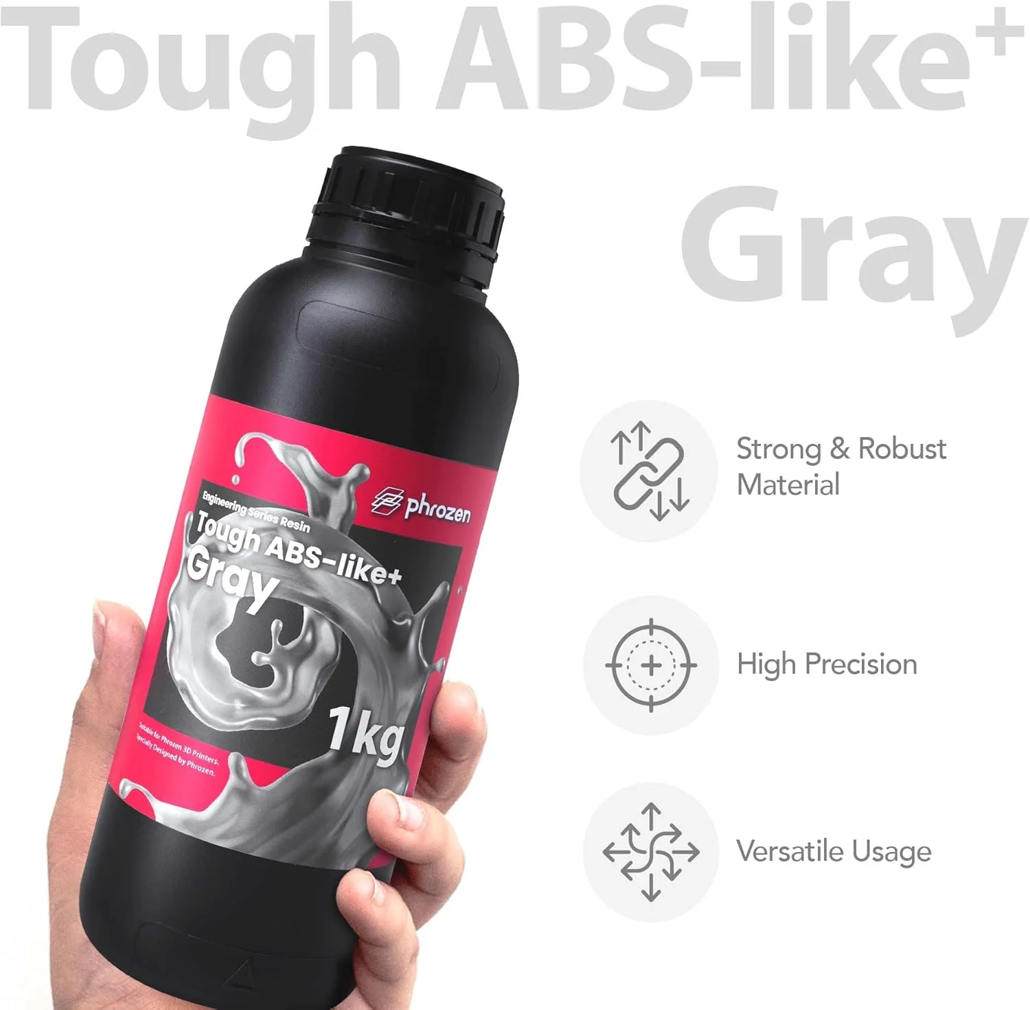 رزین کاربردی پرینتر سه بعدی Phrozen [سخت: مشابه ABS+، خاکستری]، رزین فوتوپلیمری سخت با طول موج 405 نانومتر DLP LCD UV برای مدل های پلاستیکی، اکشن فیگورها، کاربردهای صنعتی، نمونه سازی (1 کیلوگرم)