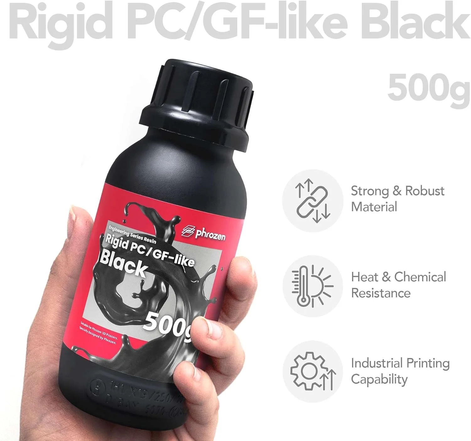 رزین پرینتر سه بعدی کاربردی Phrozen [سخت: شبیه PC/GF، مشکی]، رزین فوتوپلیمر کیورینگ UV LCD DLP 405 نانومتری، سختی بالا برای مدل های پلاستیکی، دستگاه های 3C، کاربردها