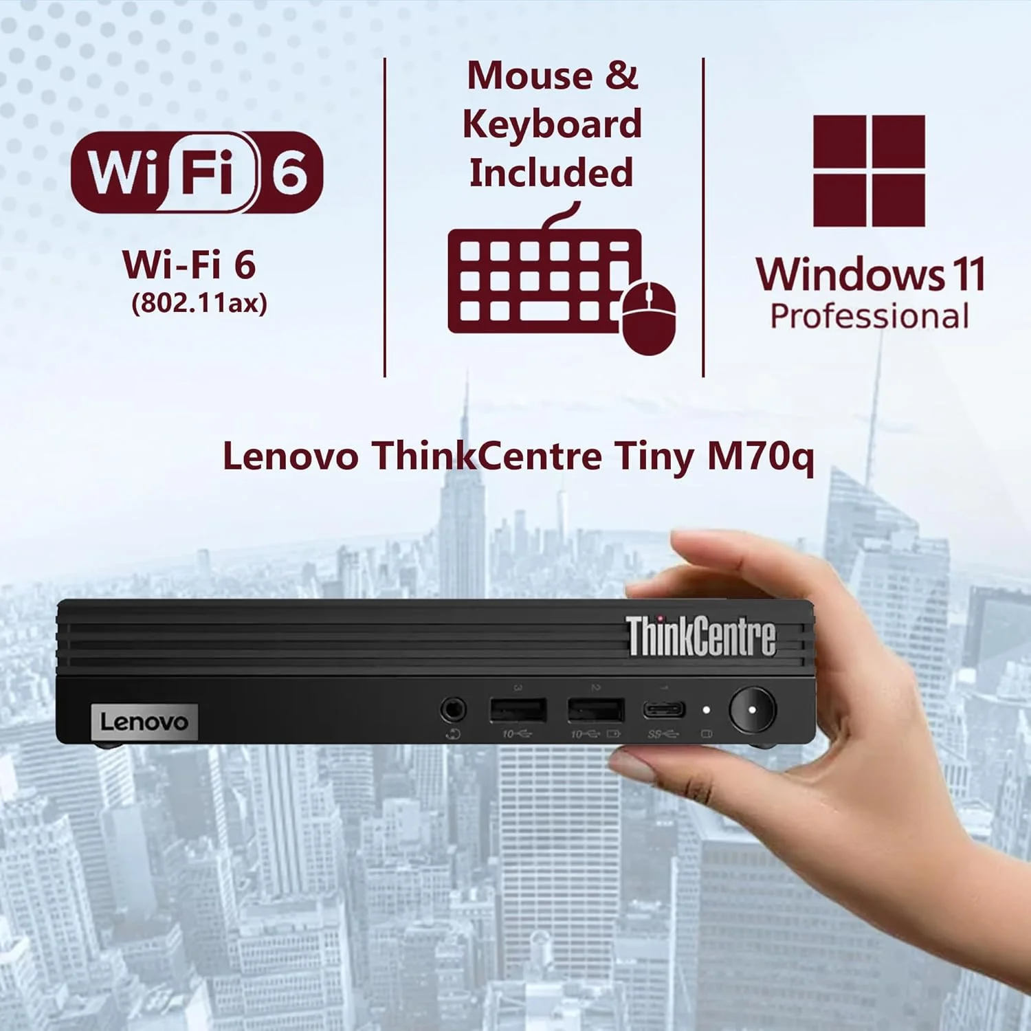 کامپیوتر رومیزی کوچک تجاری Lenovo ThinkCentre M70q Gen 5 Tiny 1L، پردازنده نسل چهاردهم Intel 10 هسته ای i5-14400T (بهتر از i7-13700T)، رم 32 گیگابایتی DDR5، حافظه SSD 1 ترابایتی PCIe، وای فای 6، پورت HDMI، پورت DP، ویندوز 11 پرو، AZ-XUT