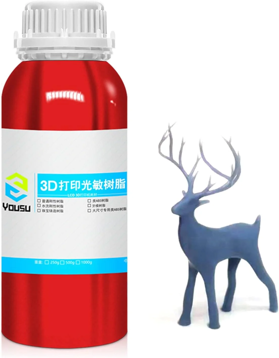 رزین حساس به نور OUNA، رزین سخت پرینتر سه بعدی با سختی 95D، بطری آلومینیومی مواد چاپ مایع برای پرینتر LCD با نور باند 395-405 نانومتر، 1000 گرم رنگ خاکستری