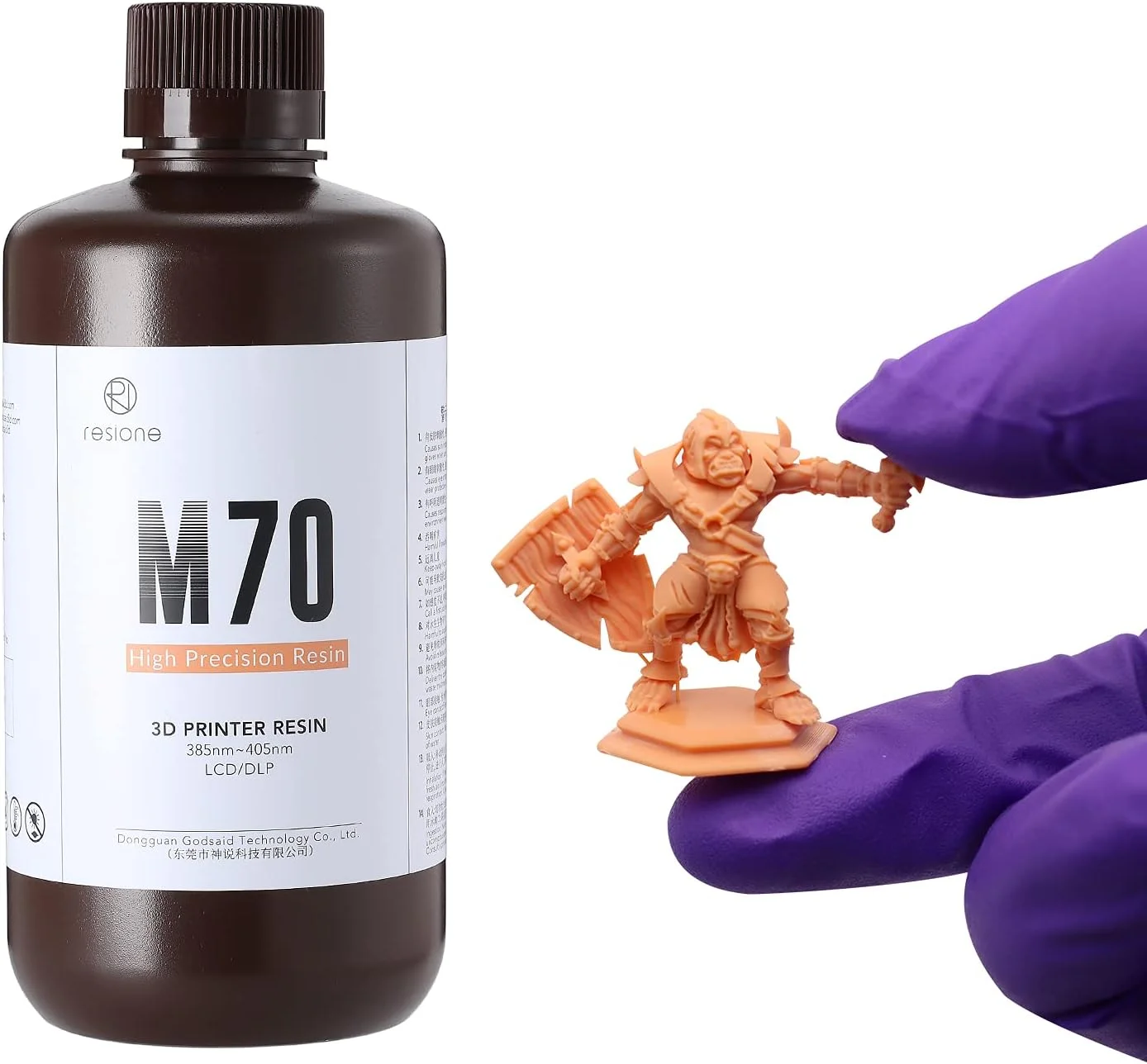 رزین پرینتر سه بعدی با دقت بالا Resione M70، رزین سخت شونده UV LCD MSLA رزین فوتوپلیمری استاندارد کم بو و مایع برای چاپ سه بعدی LCD رنگ سالمون (1000 گرم)