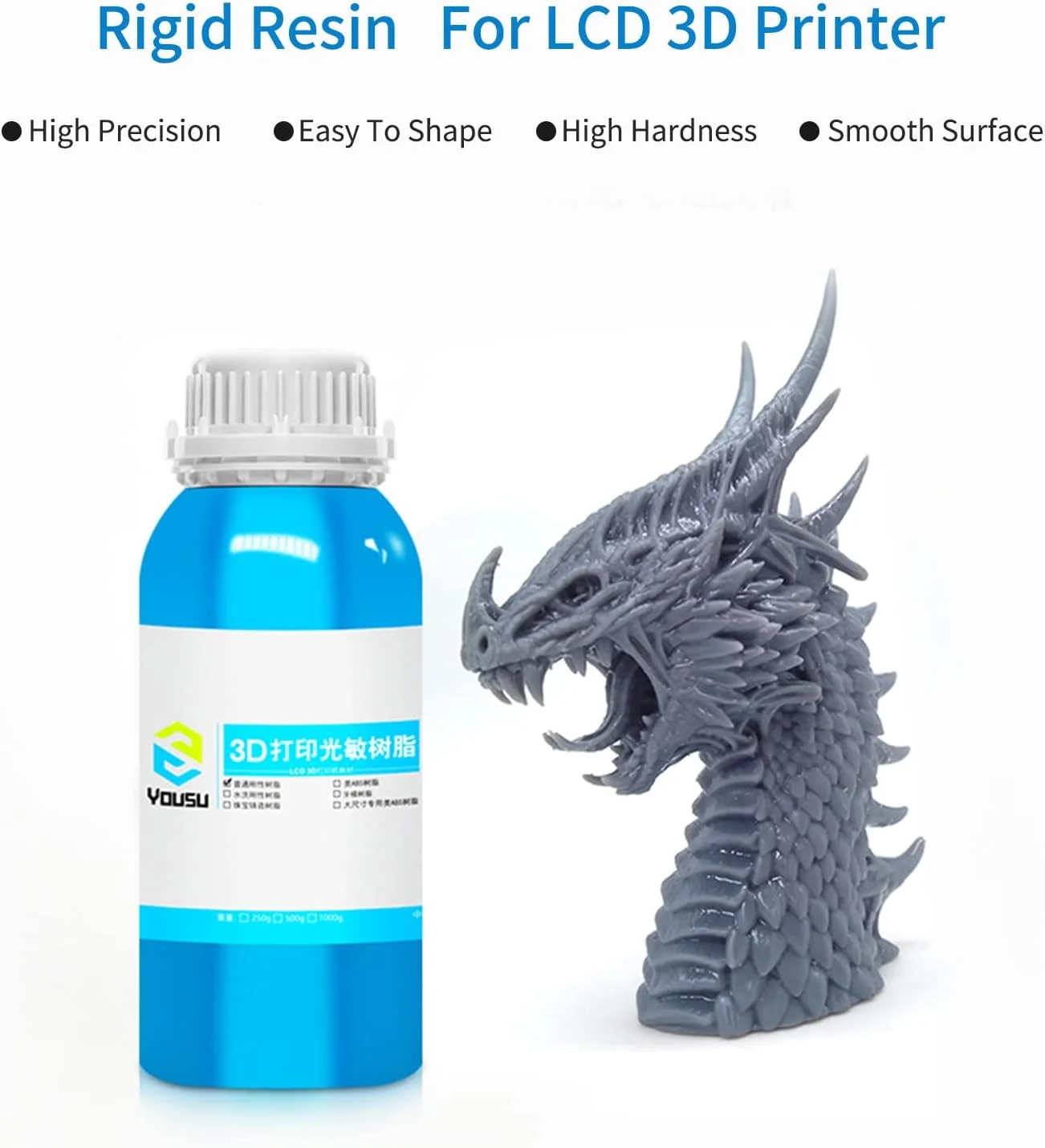 رزین حساس به نور OUNA، رزین سخت پرینتر سه بعدی با سختی 95D، بطری آلومینیومی مواد چاپ مایع برای پرینتر LCD با نور باند 395-405 نانومتر، 1000 گرم رنگ خاکستری