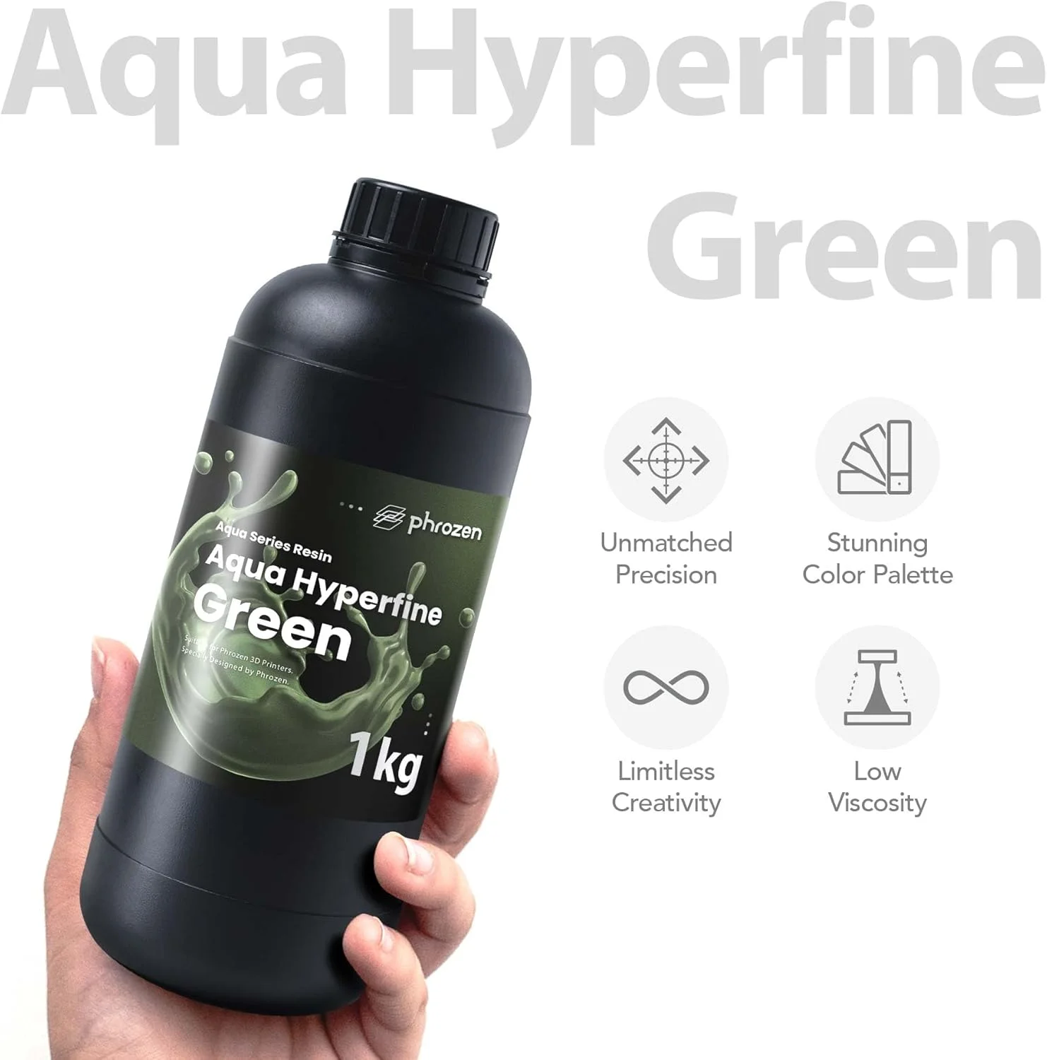 رزین فوتوپلیمر Aqua Hyperfine Phrozen برای پرینترهای سه بعدی با رزولوشن 9K، 12K یا بالاتر، چاپ سه بعدی 405 نانومتری LCD UV با انقباض کم و دقت فوق العاده، پرداخت سطح صاف (سبز، 1 کیلوگرم)