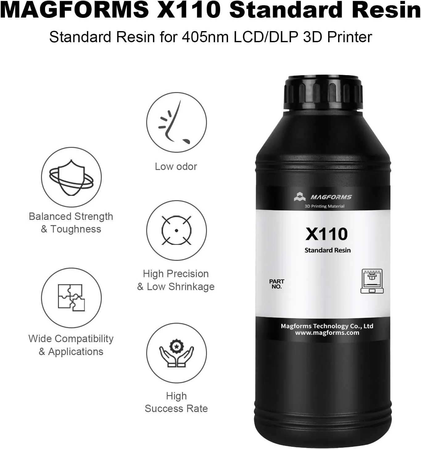 رزین پرینتر سه بعدی استاندارد پرو X110، رزین کیورینگ UV با طول موج 405 نانومتر با چقرمگی و استحکام بالا، رزین فوتوپلیمری کیورینگ سریع برای پرینت سه بعدی LCD DLP (خاکستری روشن، 1000 گرم)