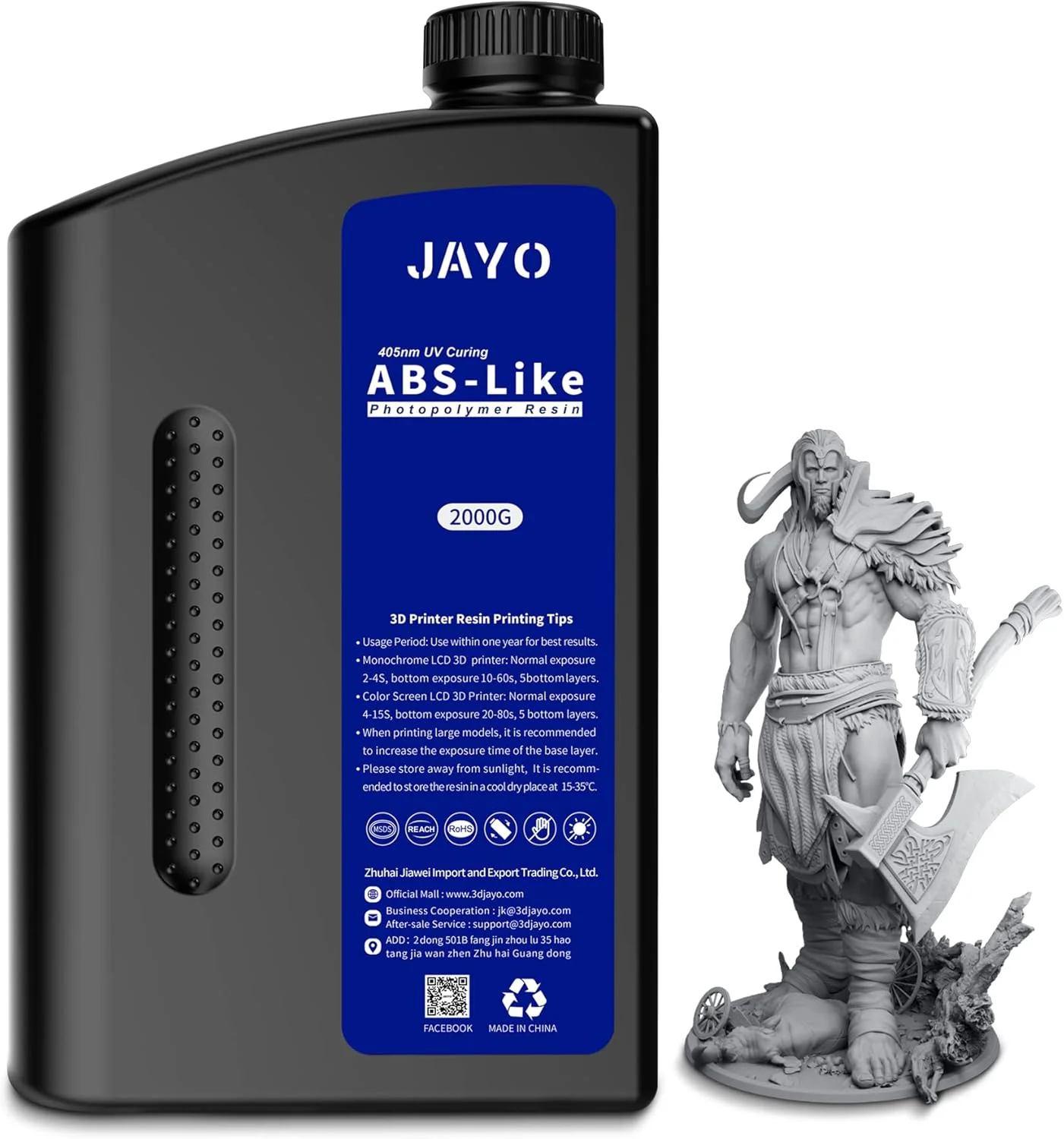 رزین پرینتر سه بعدی JAYO 2 کیلوگرمی، رزین ABS-Like 405 نانومتری UV استاندارد سریع برای پرینت سه بعدی 4K/6K/8K LCD/DLP/SLA، غیر شکننده، دقت بالا، بوی کم، خاکستری 2000 گرم