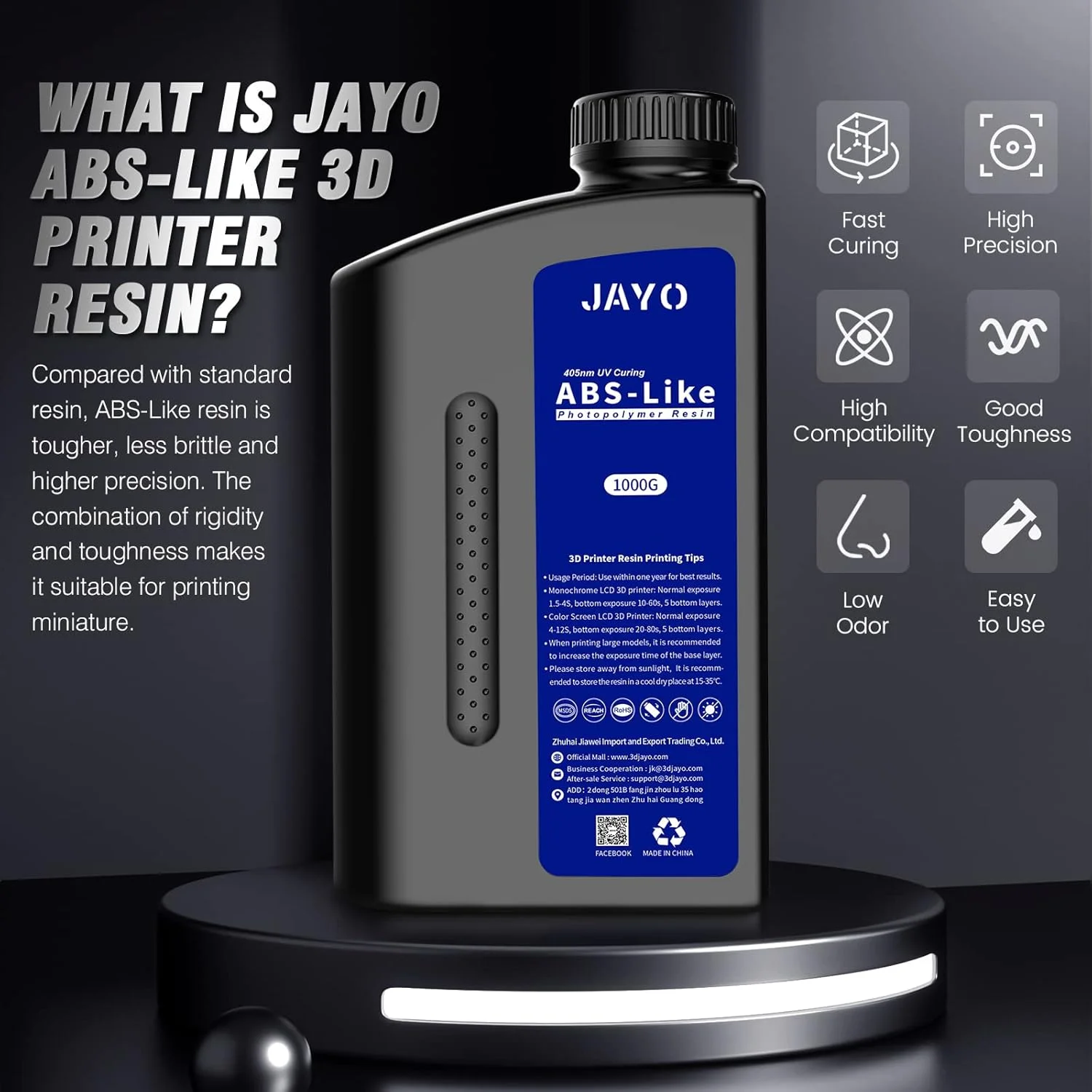 رزین پرینتر سه بعدی JAYO 2 کیلوگرمی، رزین ABS-Like 405 نانومتری UV استاندارد سریع برای پرینت سه بعدی 4K/6K/8K LCD/DLP/SLA، غیر شکننده، دقت بالا، بوی کم، خاکستری 2000 گرم