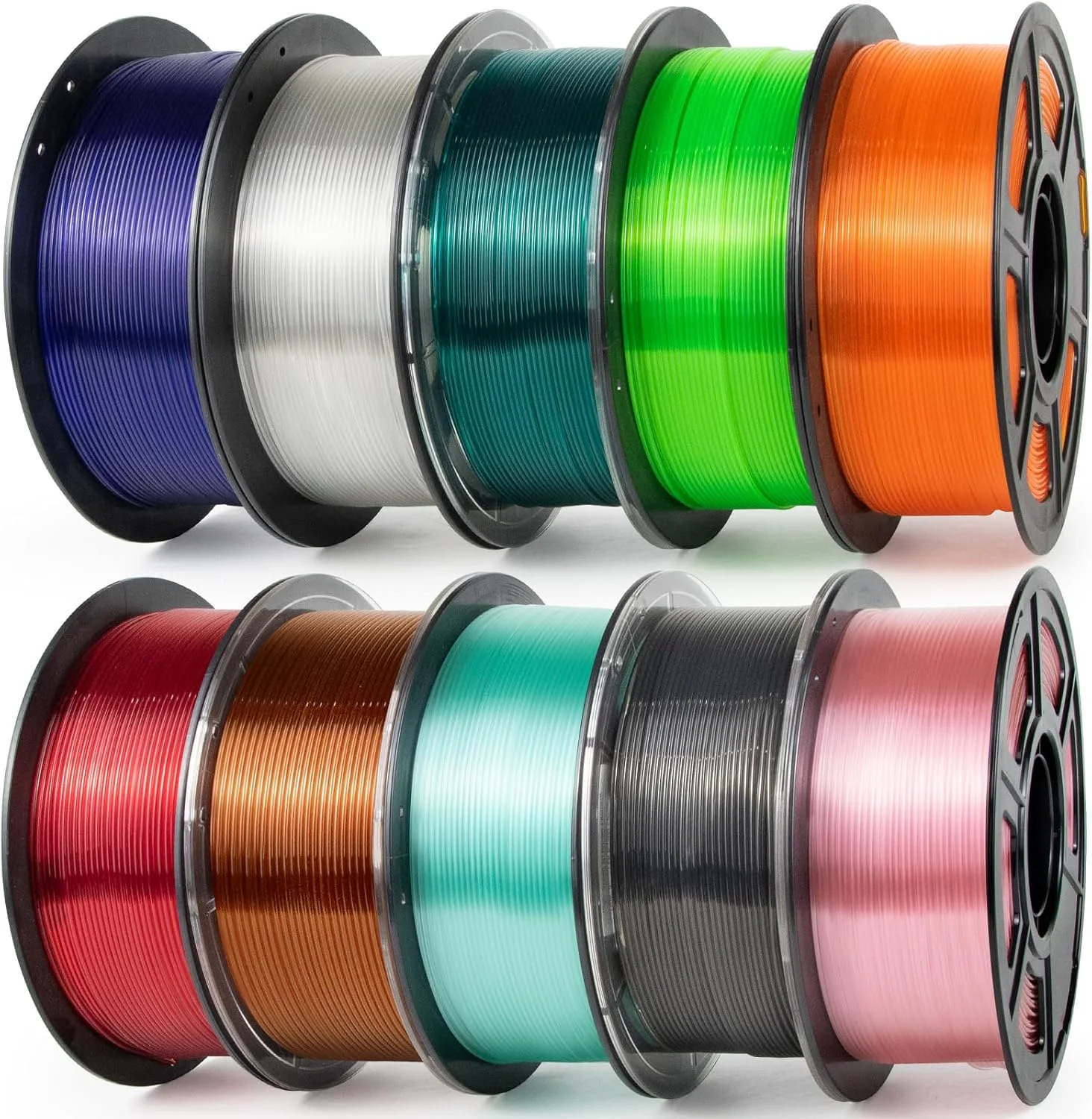 فیلامنت PETG آی‌ام‌ای‌آی ۱.۷۵ میلی‌متری ۱۰ کیلوگرمی، شفاف، خاکستری تیره، قرمز، نارنجی، آبی، سبز نئونی، کهربایی، صورتی روشن، فیروزه‌ای، آبی اقیانوسی، فیلامنت پرینتر سه بعدی سرعت بالا، دقت ابعادی +/- ۰.۰۲ میلی‌متر