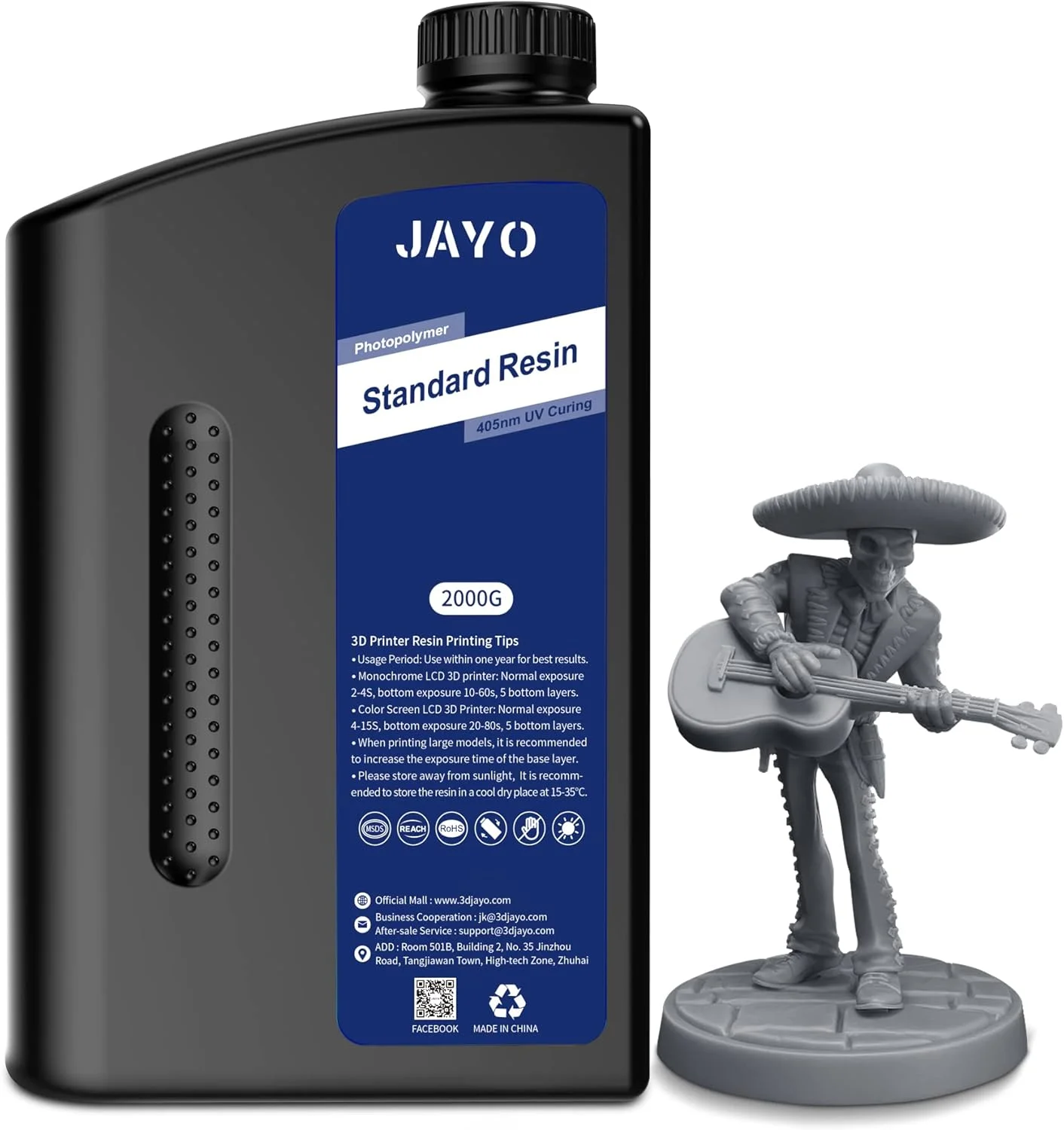 رزین پرینتر سه بعدی JAYO 2 کیلوگرم، رزین فوتوپلیمر استاندارد UV با پخت سریع 405 نانومتری برای پرینتر سه بعدی LCD DLP SLA 4K/6K/8K، دقت بالا، انقباض کم، خاکستری تیره، 2000 گرم