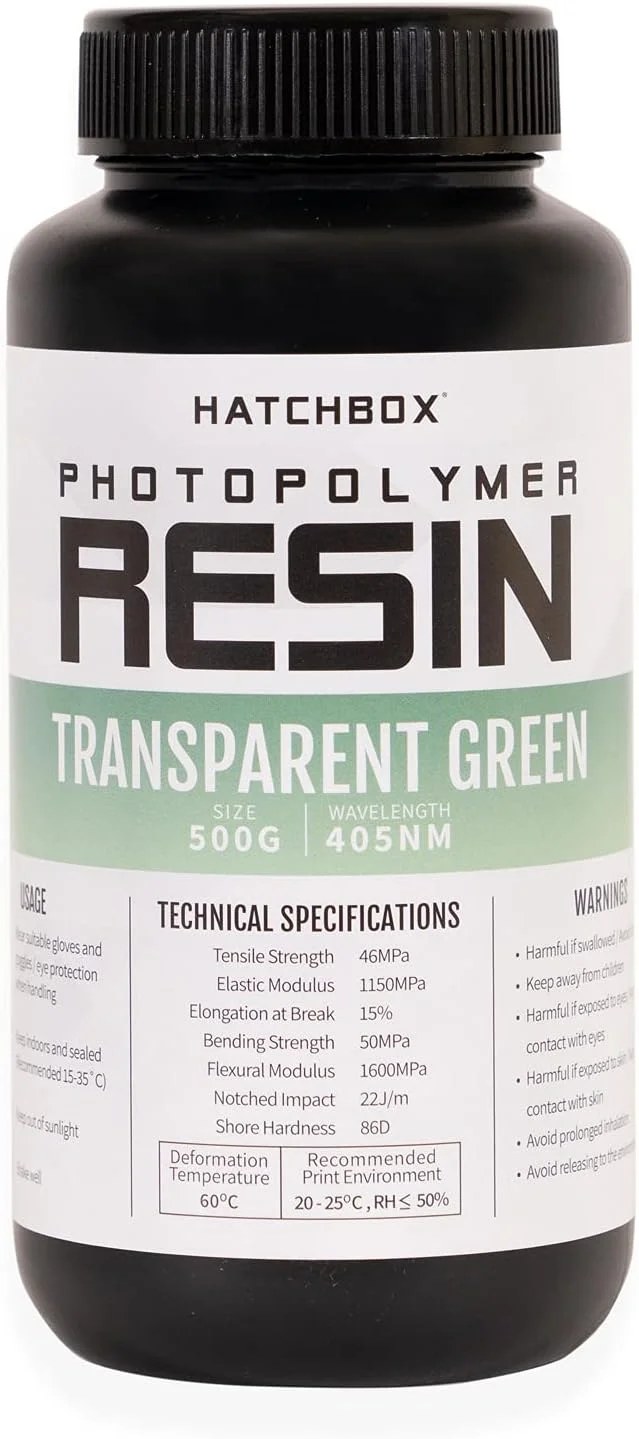 رزین پرینتر سه بعدی HATCHBOX، رزین فوتوپلیمری با دقت بالا و غیر شکننده با طول موج 405 نانومتر برای چاپ LCD DLP، بطری 500 میلی لیتری - سبز شفاف