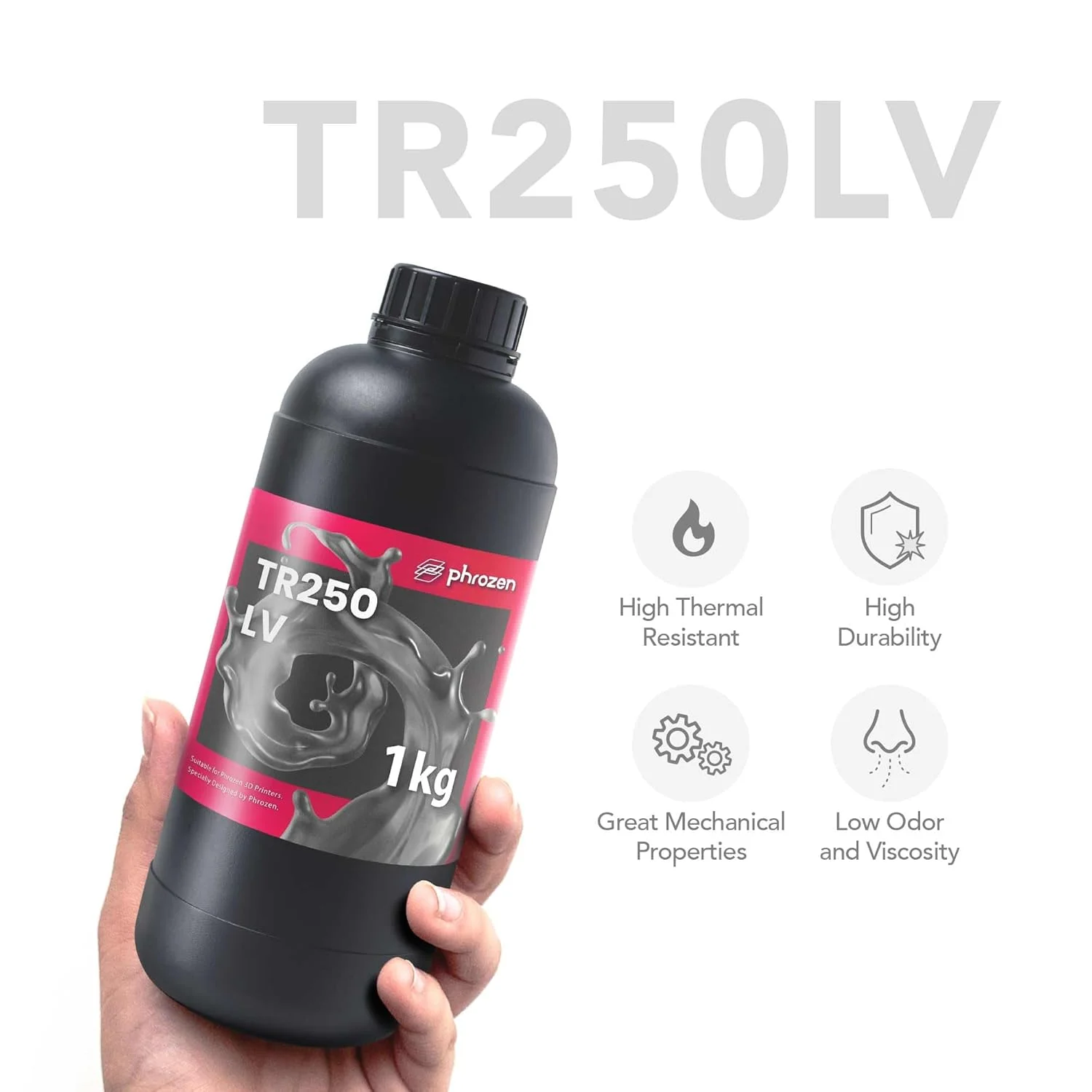 رزین پرینتر سه بعدی دمای بالا Phrozen [TR250LV]، رزین کاربردی HDT80 °C 405 نانومتر DLP LCD UV-Curing Photopolymer Resin برای نمونه سازی اولیه، کانال کشی، قالب گیری، پرینت با دقت بالا (1 کیلوگرم)