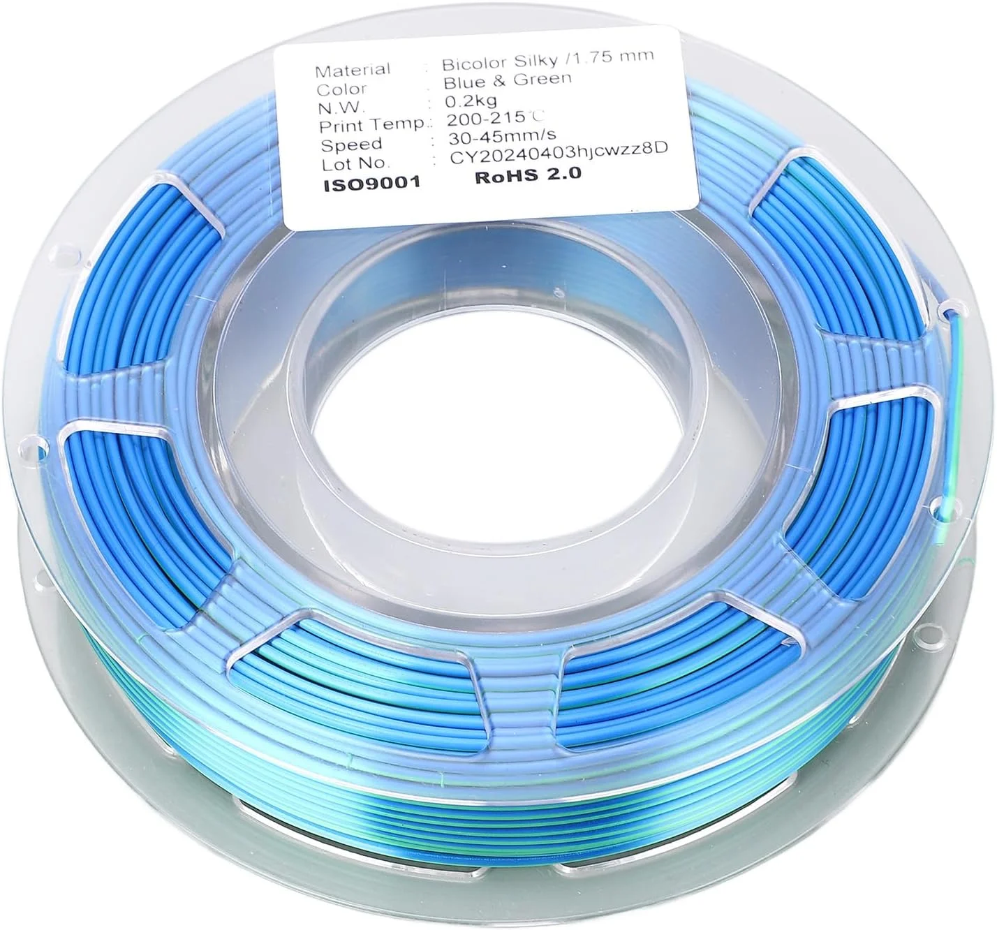 فیلامنت پرینتر سه بعدی PLA دو رنگ آبی سبز، مواد مصرفی پرینت سه بعدی 200 گرم، ایده آل برای مدل های با استحکام بالا، صنایع دستی، تزئینات و استفاده روزانه