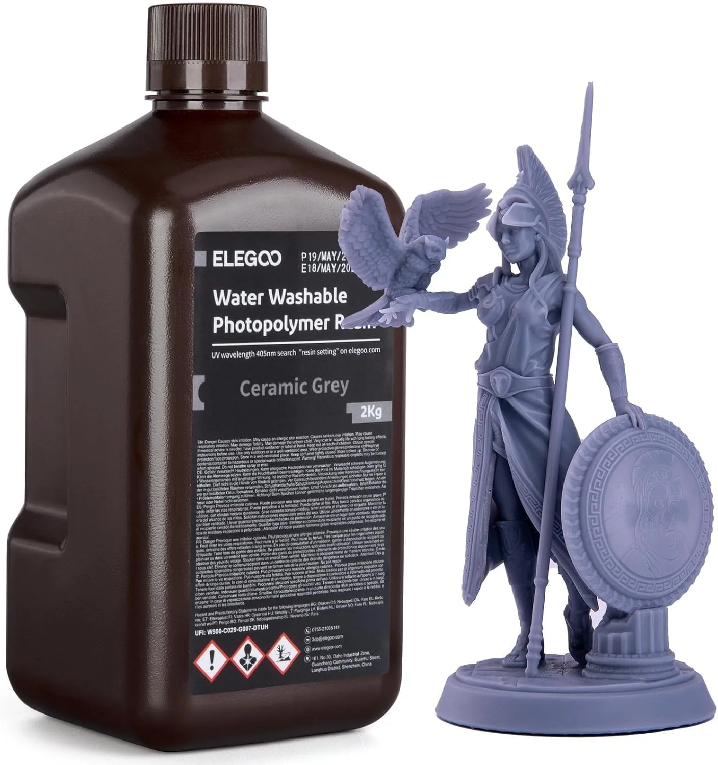 رزین پرینتر سه بعدی قابل شستشو با آب ELEGOO، رزین LCD کیورینگ UV، رزین فتوپلیمر استاندارد 405 نانومتری برای پرینت سه بعدی LCD، 2000 گرم خاکستری