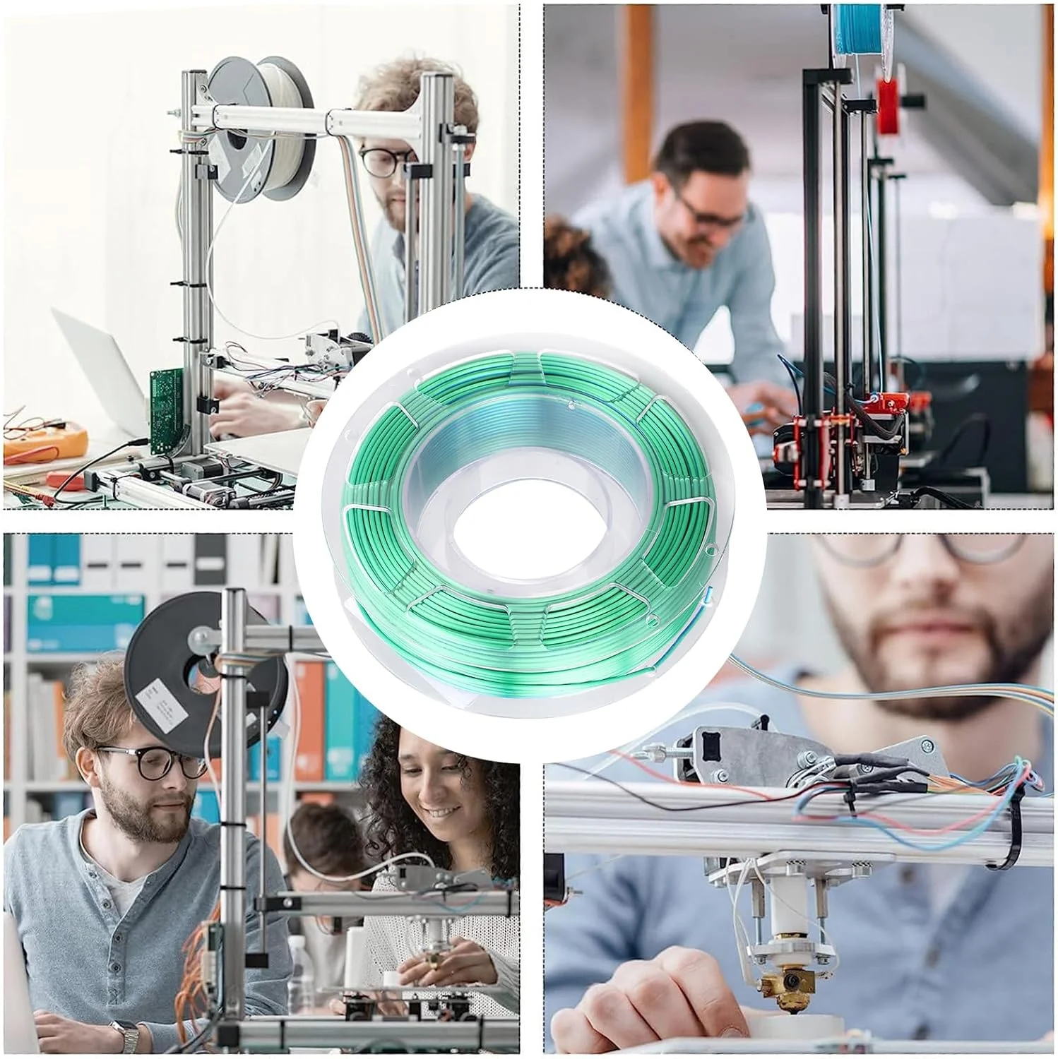 فیلامنت پرینتر سه بعدی PLA دو رنگ آبی سبز، مواد مصرفی پرینت سه بعدی 200 گرم، ایده آل برای مدل های با استحکام بالا، صنایع دستی، تزئینات و استفاده روزانه