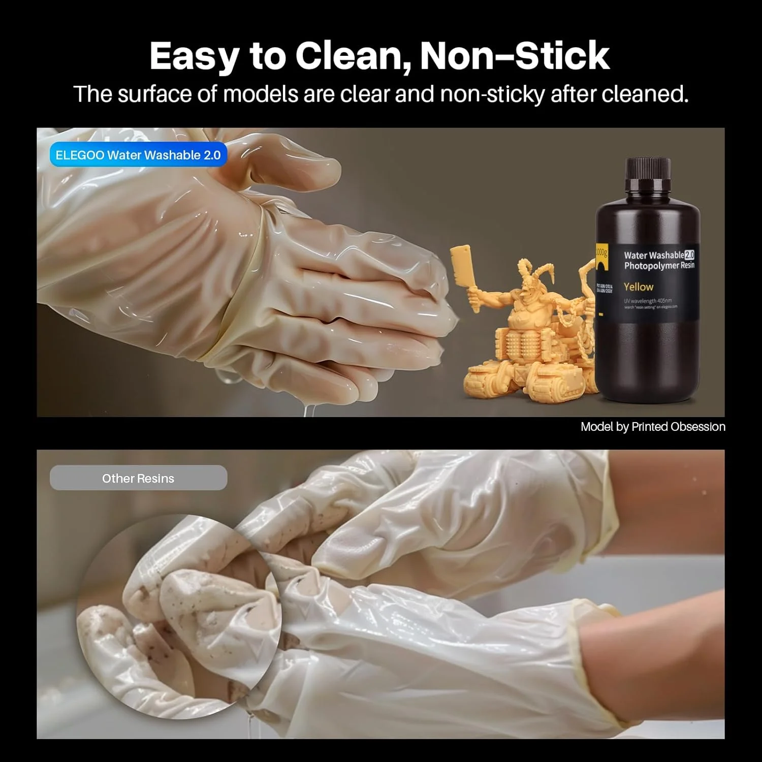 رزین قابل شستشو ELEGOO 2.0 برای پرینتر سه بعدی خاکستری سرامیکی 1 کیلوگرم - رزین فوتوپلیمری استاندارد پخت UV 405 نانومتر برای پرینت سه بعدی LCD/MSLA/DLP