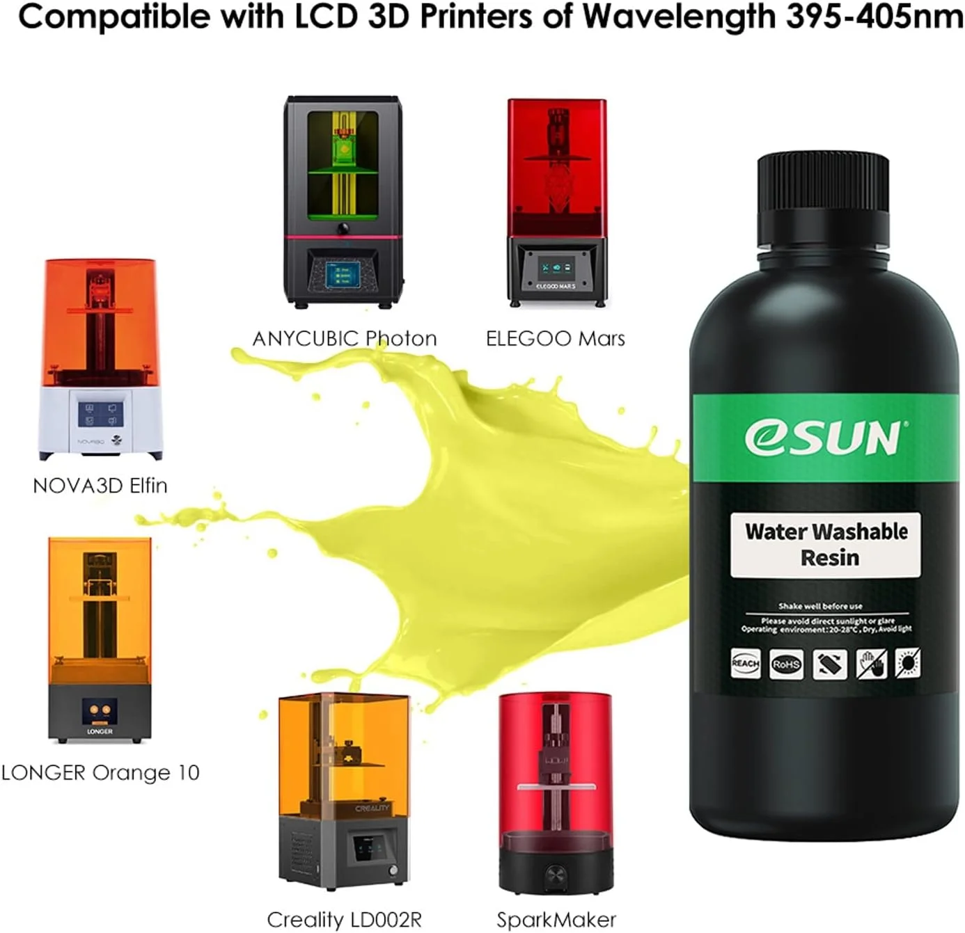 رزین قابل شستشو با آب eSUN برای پرینتر سه بعدی، رزین فوتوپلیمری سریع UV 405 نانومتری، رزین استاندارد فوتوپلیمری برای پرینتر سه بعدی 500 گرمی - زرد رزین قابل شستشو با آب eSUN برای پرینتر سه بعدی، رزین فوتوپلیمری سریع UV 405 نانومتری، رزین استاندارد فوتوپلیمری برای پرینتر سه بعدی 500 گرمی - زرد