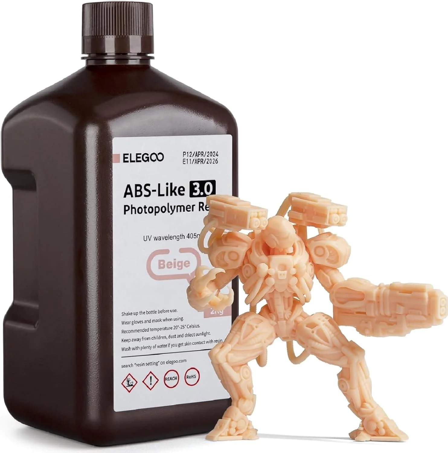 رزین پرینتر سه بعدی ELEGOO شبیه ABS 3.0، رزین فوتوپلیمری سخت شونده با UV 405 نانومتر برای پرینت سه بعدی LCD/DLP، با استحکام و چقرمگی بیشتر، دقت بالا، ویسکوزیته پایین، بژ 2000 گرم