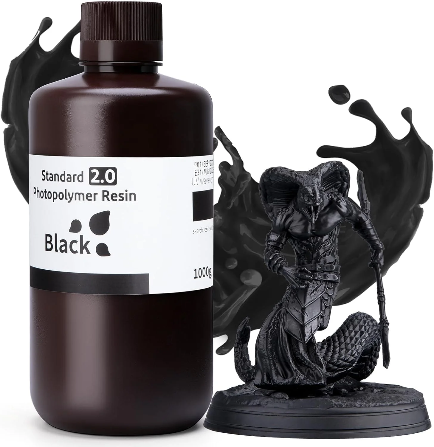 رزین پرینتر سه بعدی مشکی ELEGOO، استاندارد 2.0 سریع 405 نانومتر UV رزین 1 کیلوگرمی فوتوپلیمر سریع پخت برای پرینتر سه بعدی LCD/DLP