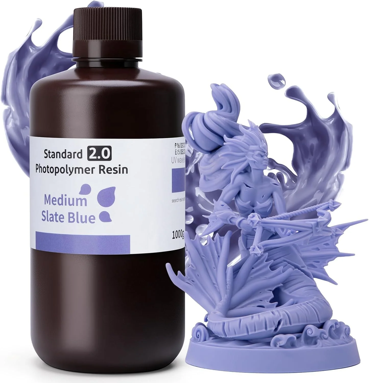 رزین پرینتر سه بعدی ELEGOO ارتقا یافته، آبی تخته سنگی متوسط، 1000 گرم، رزین استاندارد 2.0 سریع 405 نانومتری UV، رزین فوتوپلیمری 1 کیلوگرمی با پخت سریع برای پرینتر سه بعدی LCD/DLP
