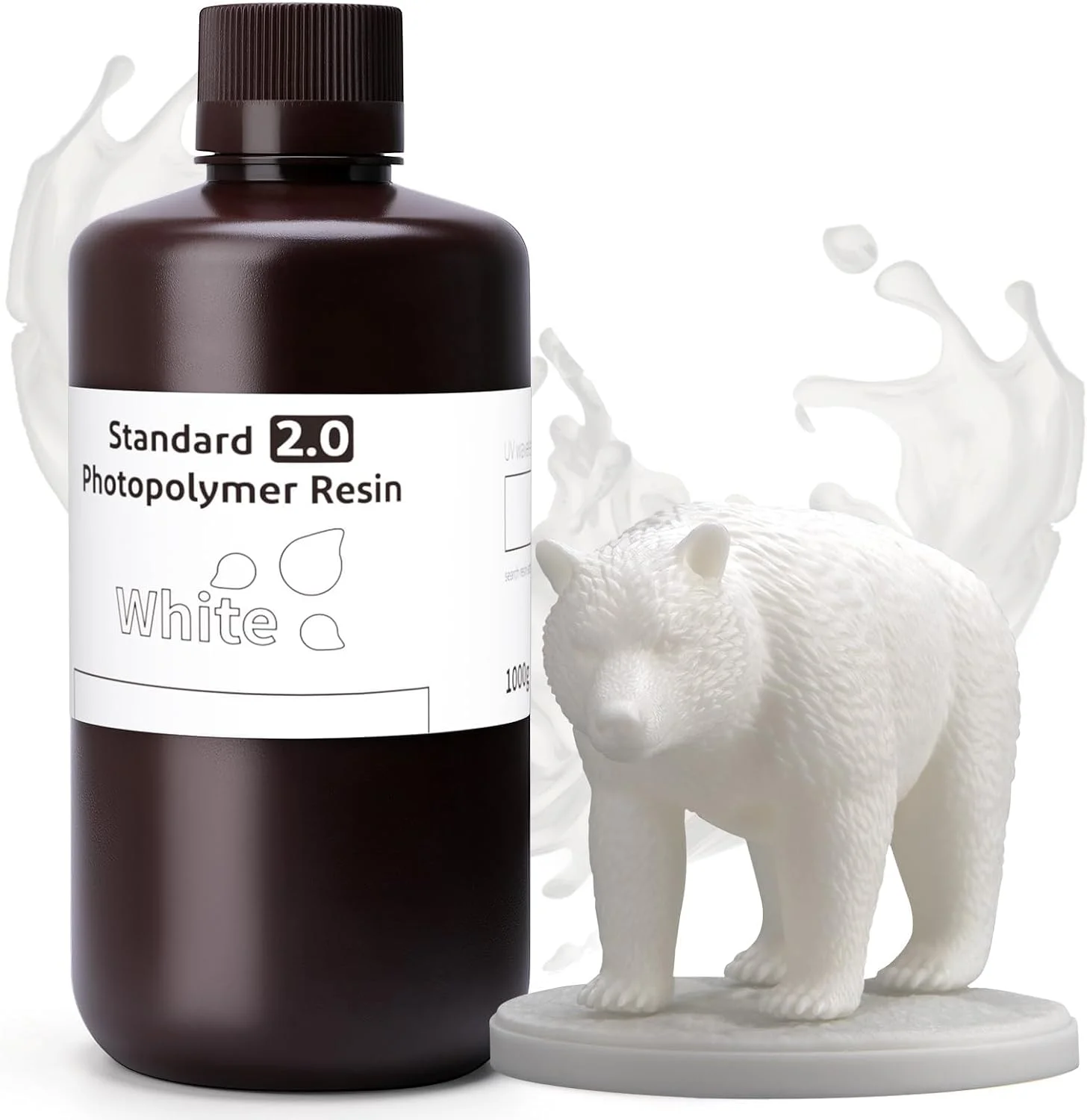 رزین پرینتر سه بعدی ELEGOO سفید 1000 گرمی، رزین استاندارد 2.0 سریع 405 نانومتری UV رزین فوتوپلیمری 1 کیلوگرمی با پخت سریع برای پرینتر سه بعدی LCD/DLP