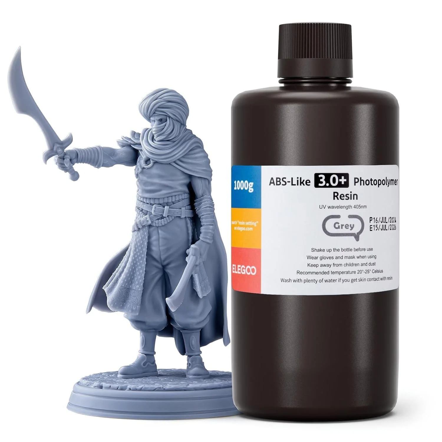 رزین پرینتر سه بعدی خاکستری ELEGOO ABS-Like 3.0+، ۱۰۰۰ گرم، رزین پرینت سه بعدی با مقاومت حرارتی بالا، ویسکوزیته و انقباض کمتر، پخت UV با LCD 405 نانومتر برای پرینتر سه بعدی MSLA/LCD/DLP