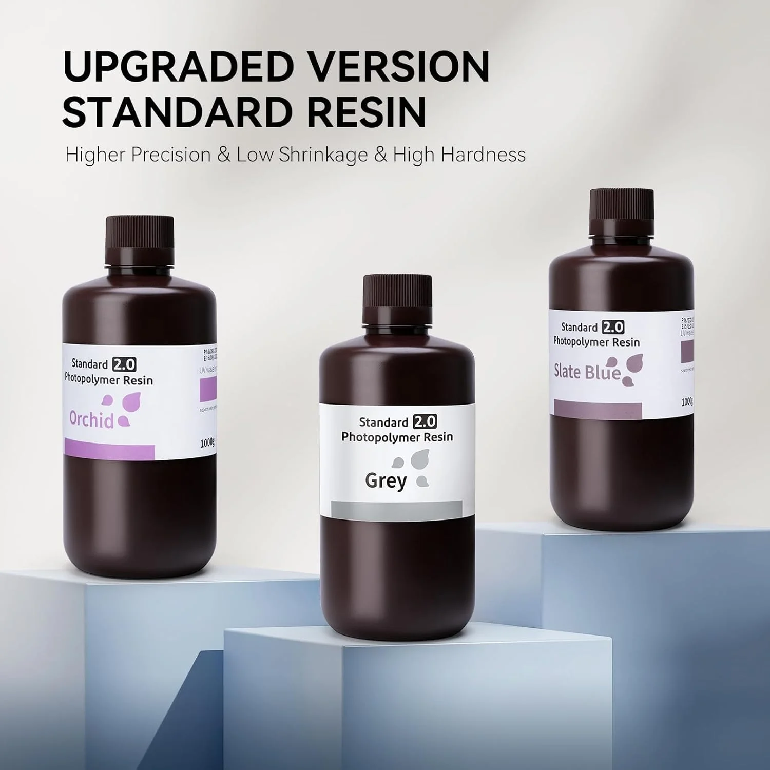 رزین پرینتر سه بعدی ELEGOO ارتقا یافته، آبی تخته سنگی متوسط، 1000 گرم، رزین استاندارد 2.0 سریع 405 نانومتری UV، رزین فوتوپلیمری 1 کیلوگرمی با پخت سریع برای پرینتر سه بعدی LCD/DLP