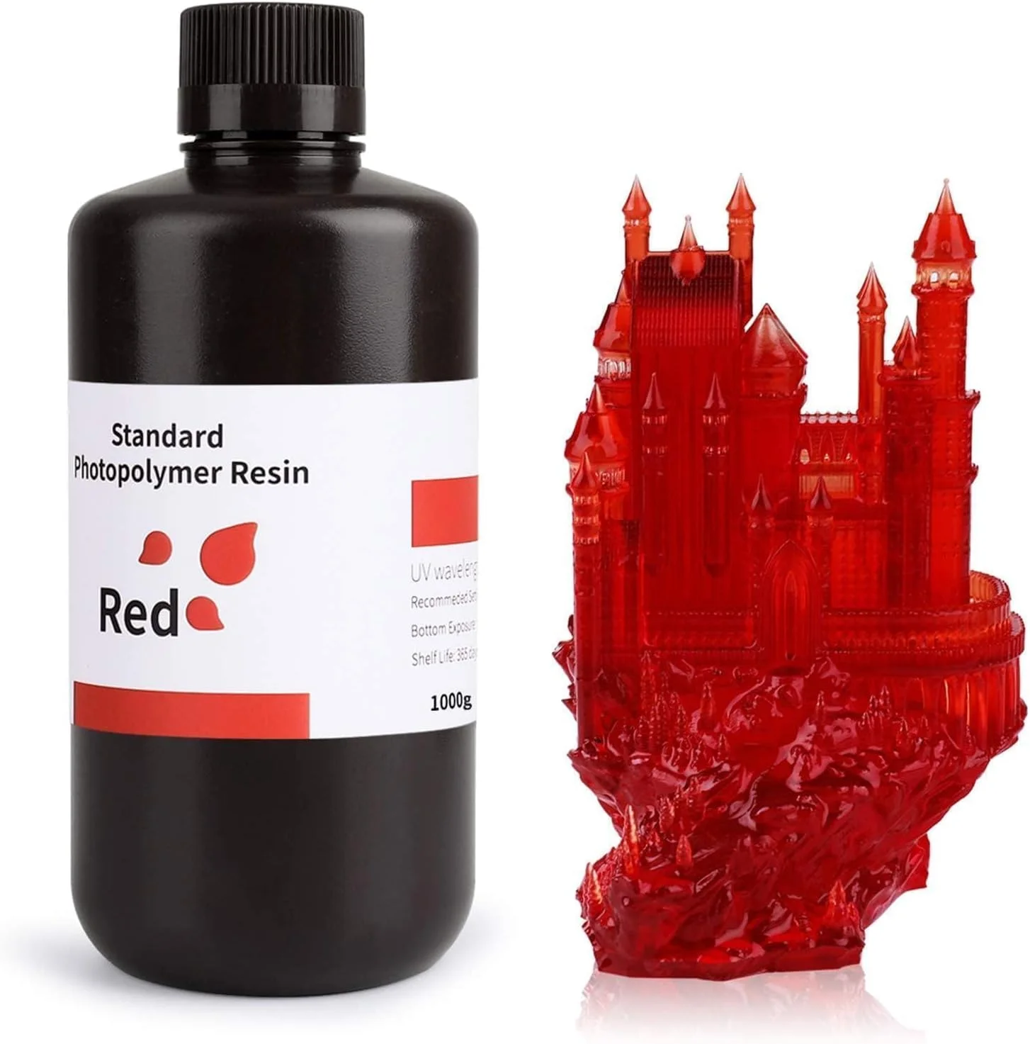 رزین استاندارد الگو برای پرینترهای سه بعدی LCD UV 405 نانومتر، رزین سه بعدی برای پرینتر سه بعدی LCD، رزین استاندارد فوتوپلیمر با دقت بالا و انقباض کم، رزین پرینتر سه بعدی (1000 گرم قرمز روشن)
