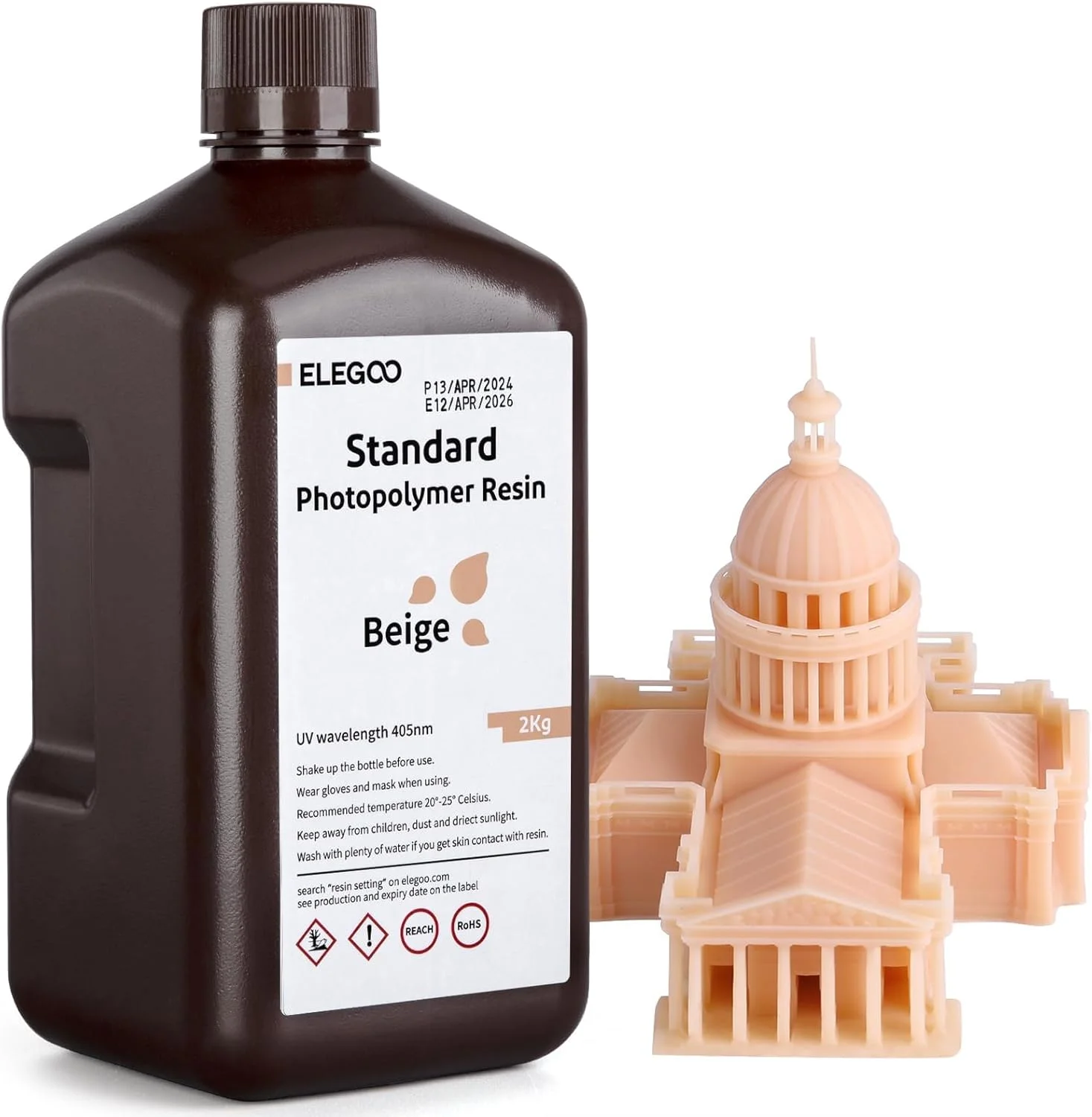 رزین استاندارد فوتوپلیمر ELEGOO، رزین کیورینگ UV LCD با طول موج 405 نانومتر، رزین پرینتر سه بعدی برای پرینت سه بعدی LCD/MSLA/DLP، بژ 2000 گرم