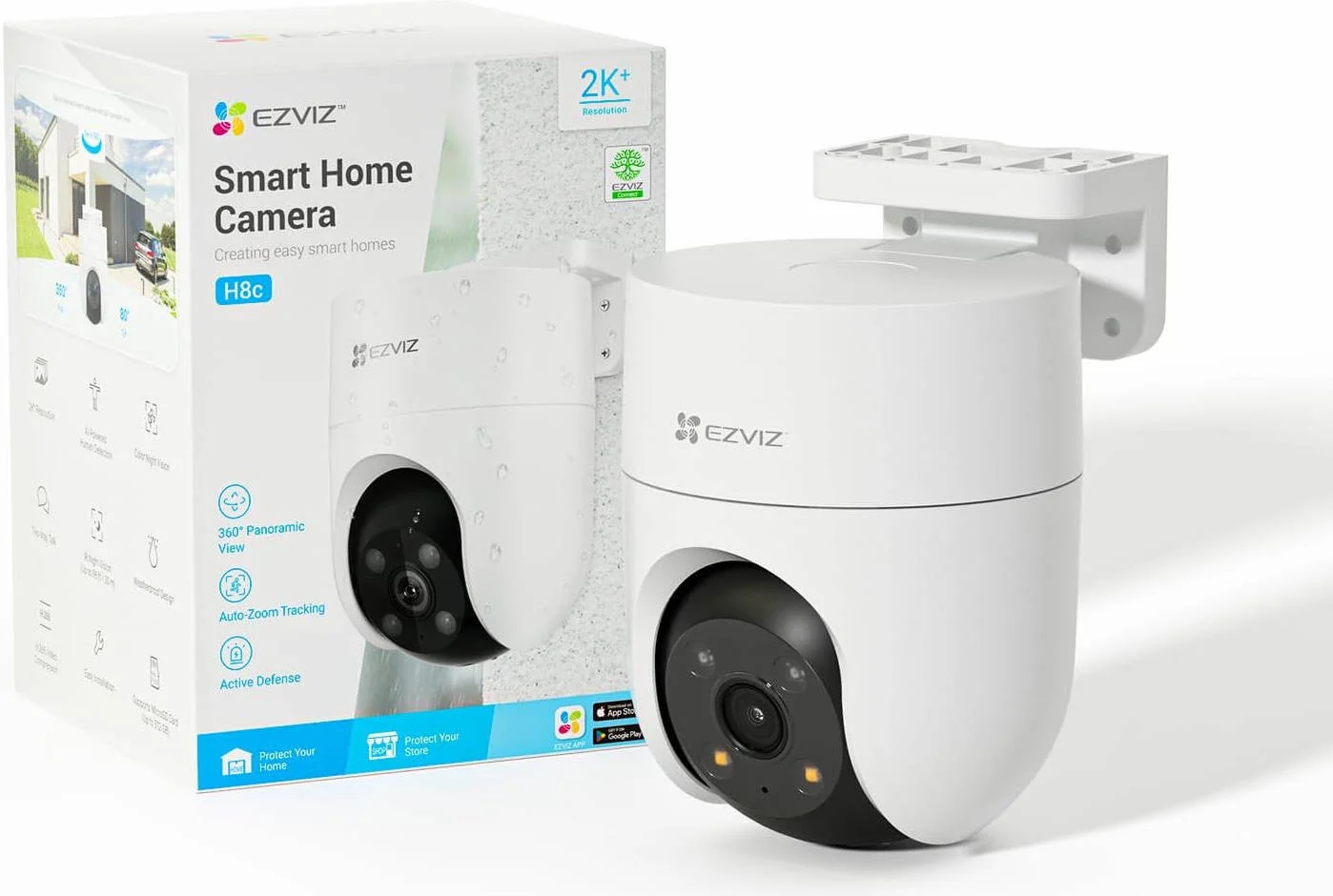 دوربین وای فای چرخشی Ezviz H8c 2K+، رزولوشن 2K+، پوشش پانورامای 360 درجه، دید در شب رنگی، فناوری ویدیویی H.265، ارتباط صوتی دو طرفه، سفید | CS-H8c (2K+)