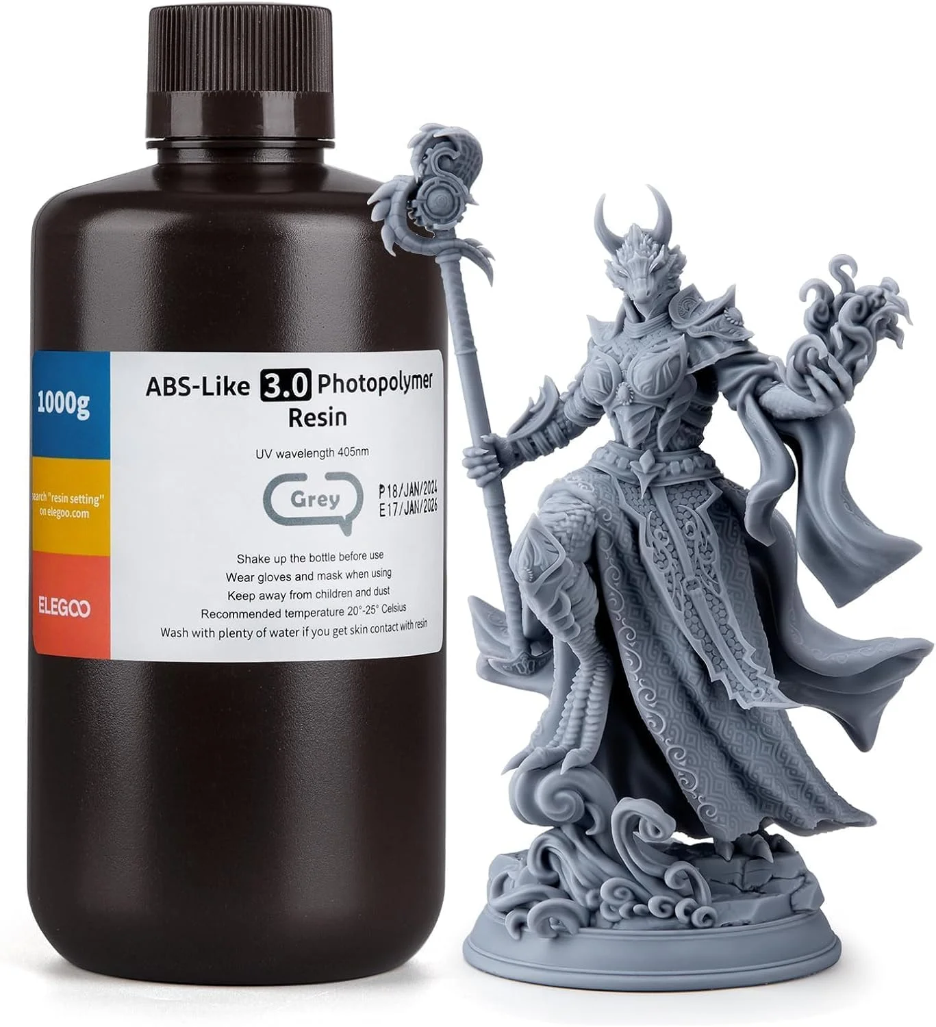 رزین ABS-Like 3.0 ELEGOO برای پرینتر سه بعدی خاکستری 1 کیلوگرم - رزین فتوپلیمر استاندارد UV با طول موج 405 نانومتر برای پرینت سه بعدی LCD/MSLA/DLP