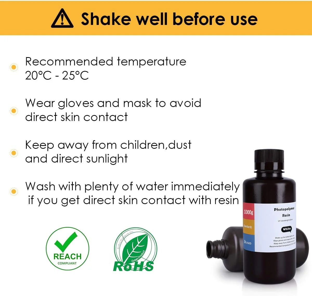 رزین سه بعدی شبیه ABS ELEGOO برای پرینتر سه بعدی LCD، رزین فوتوپلیمر سریع UV 405 نانومتر، رزین ABS پرینتر سه بعدی با انقباض کم، سفید 1000 گرم