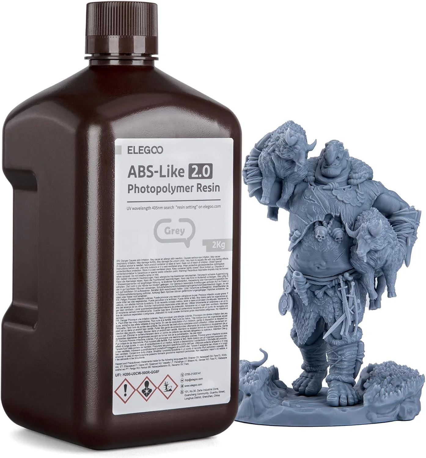 رزین سه بعدی ABS-Like 2.0 ELEGOO برای پرینتر سه بعدی LCD، رزین مصنوعی، سخت شده با UV 405 نانومتر، رزین ABS، فوتوپلیمرهای سریع، رزین ABS، پرینتر سه بعدی با انقباض کم خاکستری، 2000 گرم